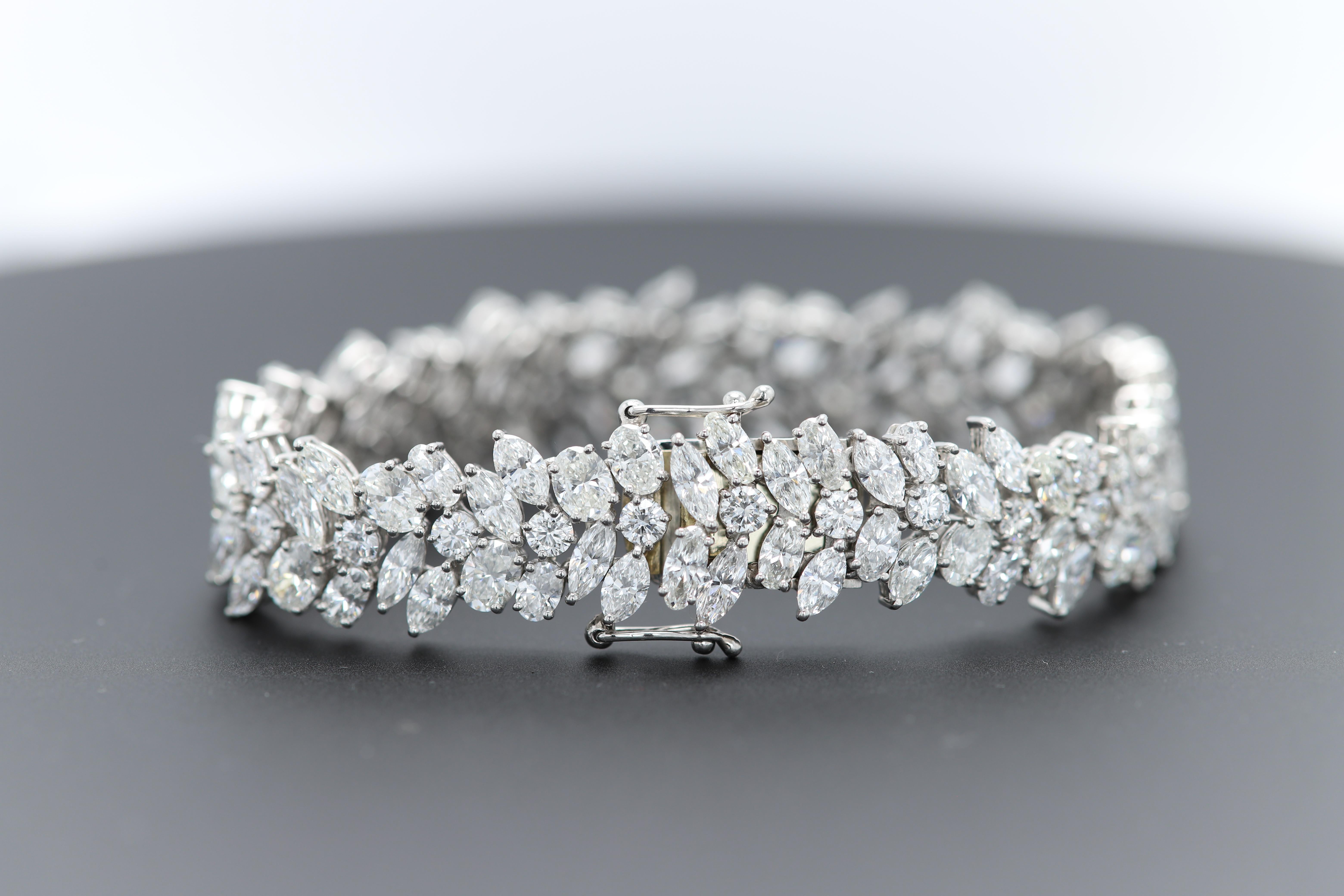 Platinum Bracelet 25 Carat Marquise and Oval Mix Diamonds Free Style For Sale 2