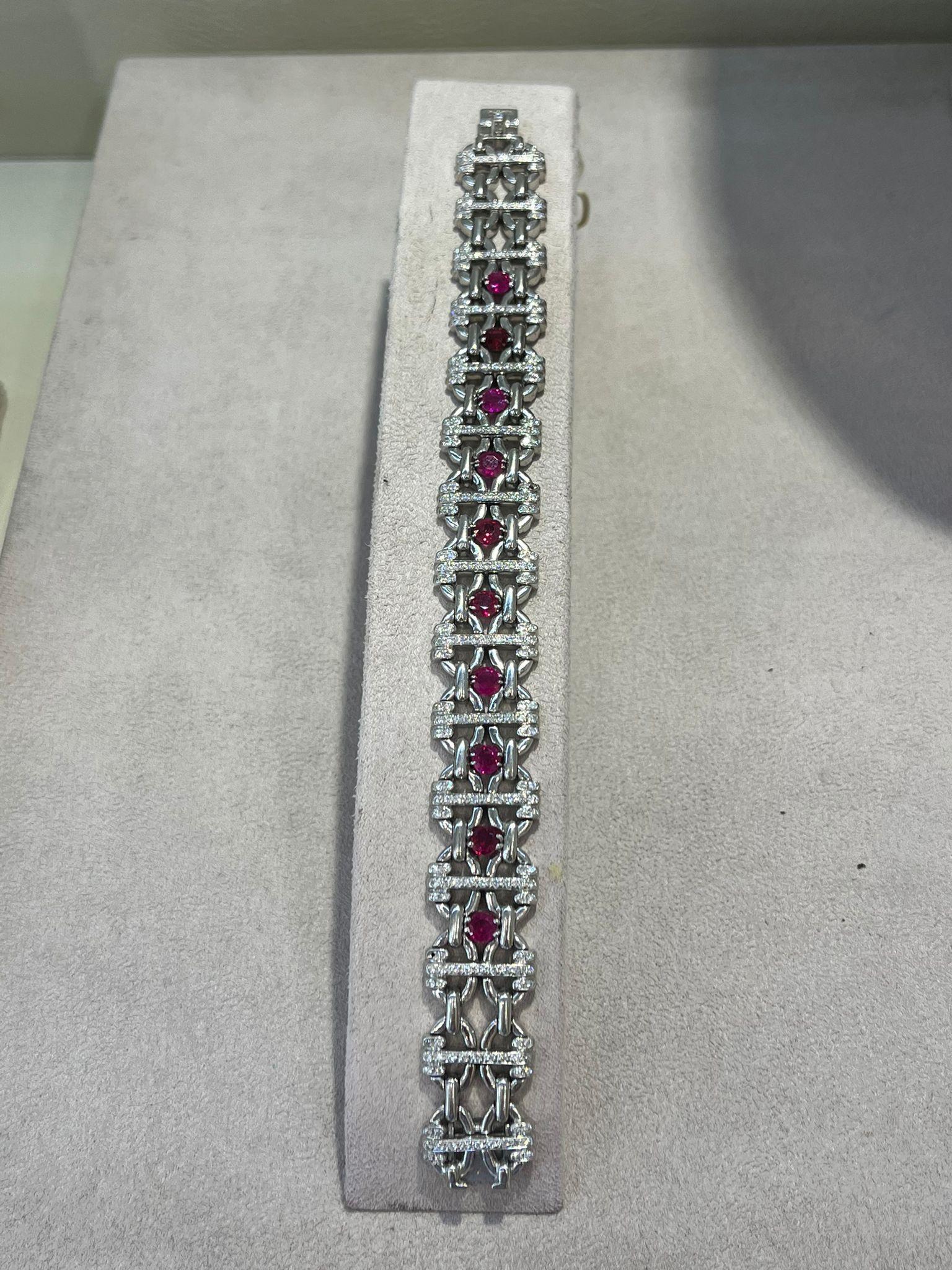 da uomo o donna Bracciale in platino con diamanti e rubini in vendita