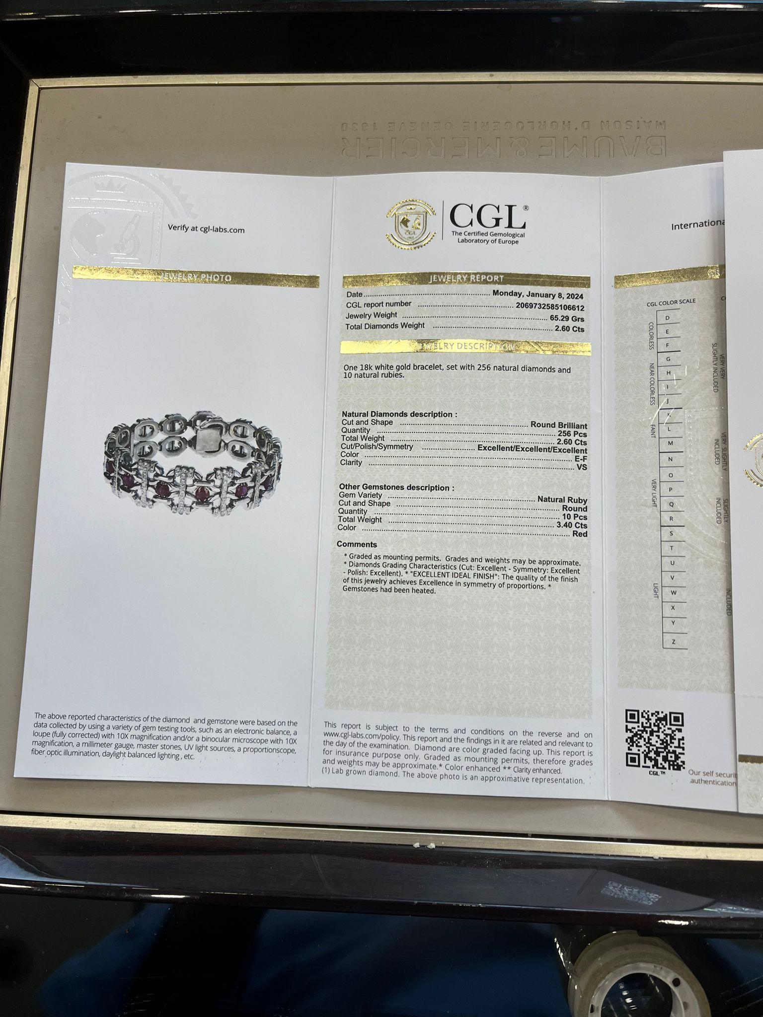 Bracciale in platino con diamanti e rubini in vendita 1