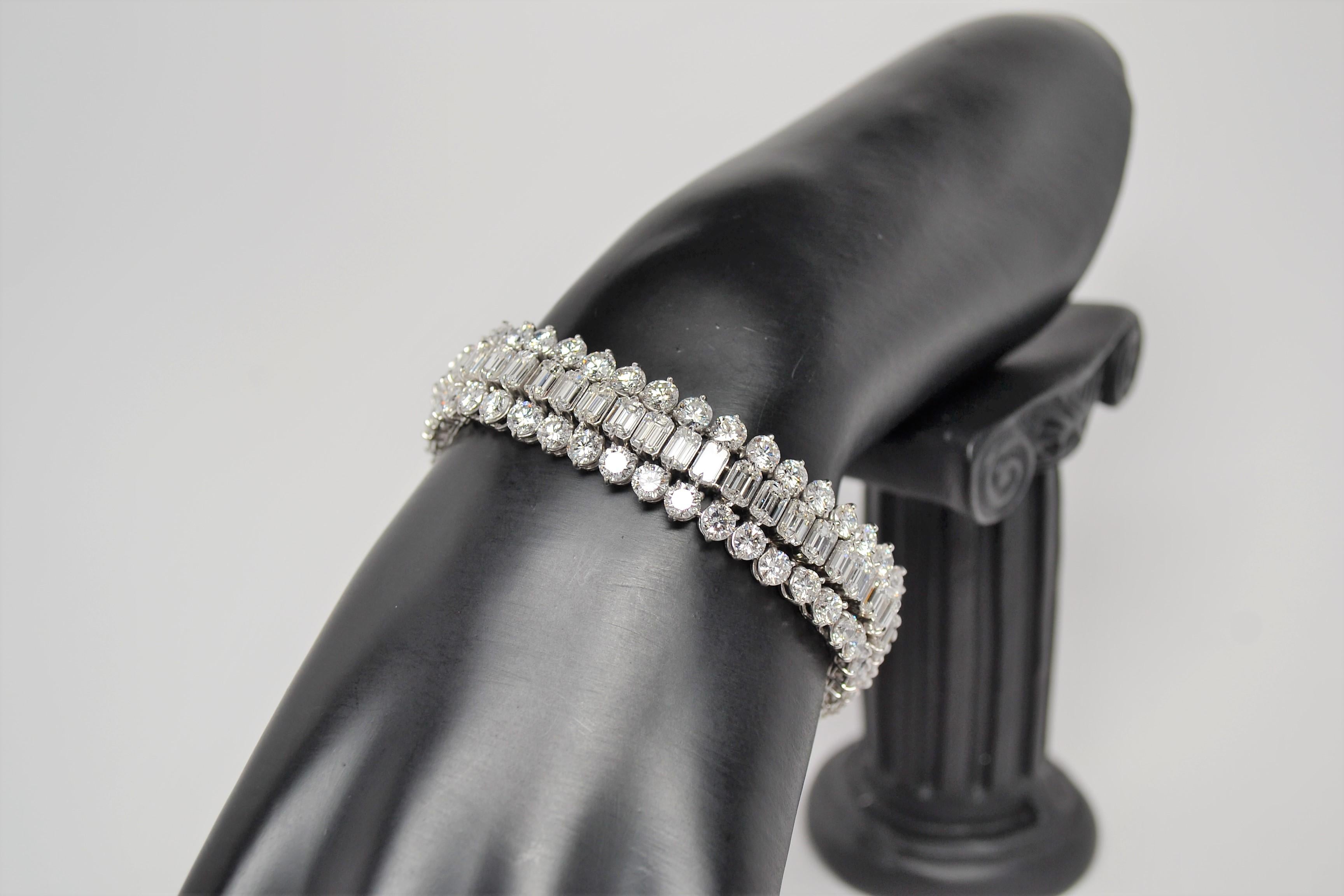 Platinum Bracelet Set with Emerald Cut & Round Brilliant Cut Diamonds, 34.50ct For Sale 6