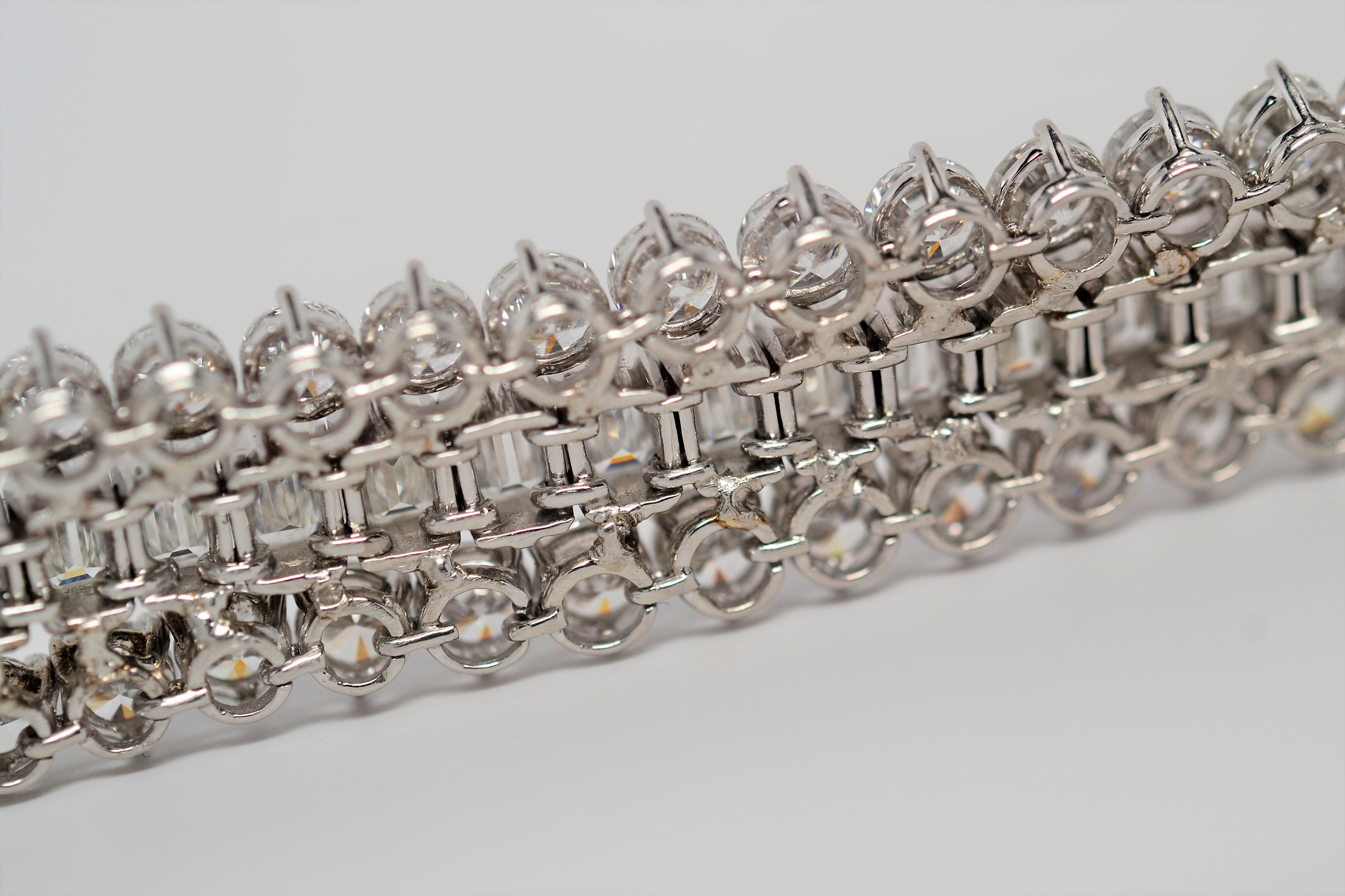 Platinum Bracelet Set with Emerald Cut & Round Brilliant Cut Diamonds, 34.50ct For Sale 2