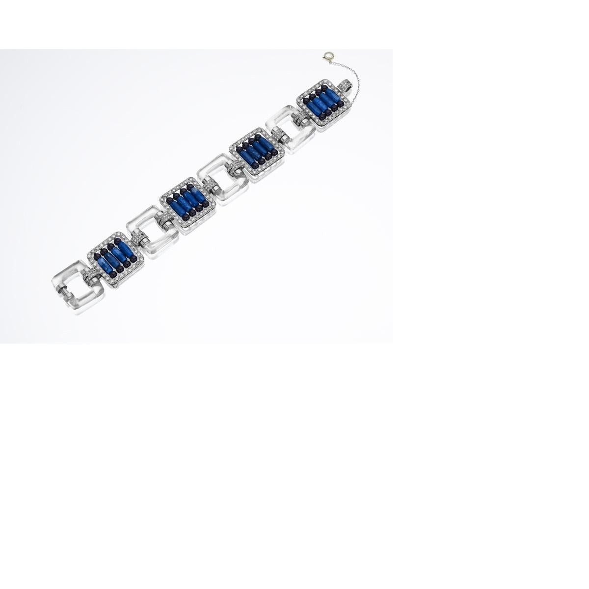 Bead Platinum Bracelet with Diamonds, Lapis Lazuli, Crystal and Black Enamel