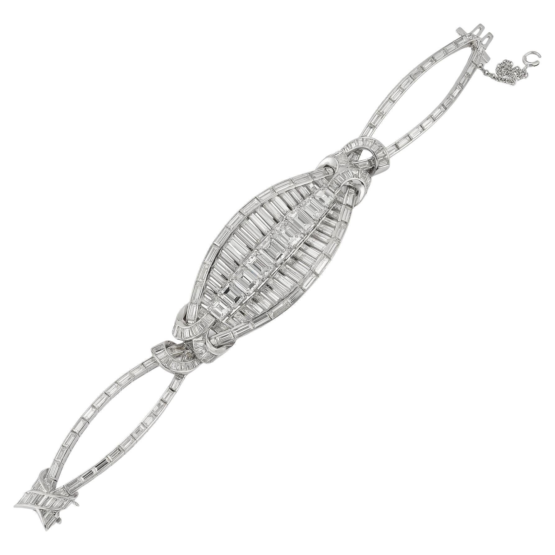 Platinum Bracelet with Emerald-Cut and Baguette Diamonds