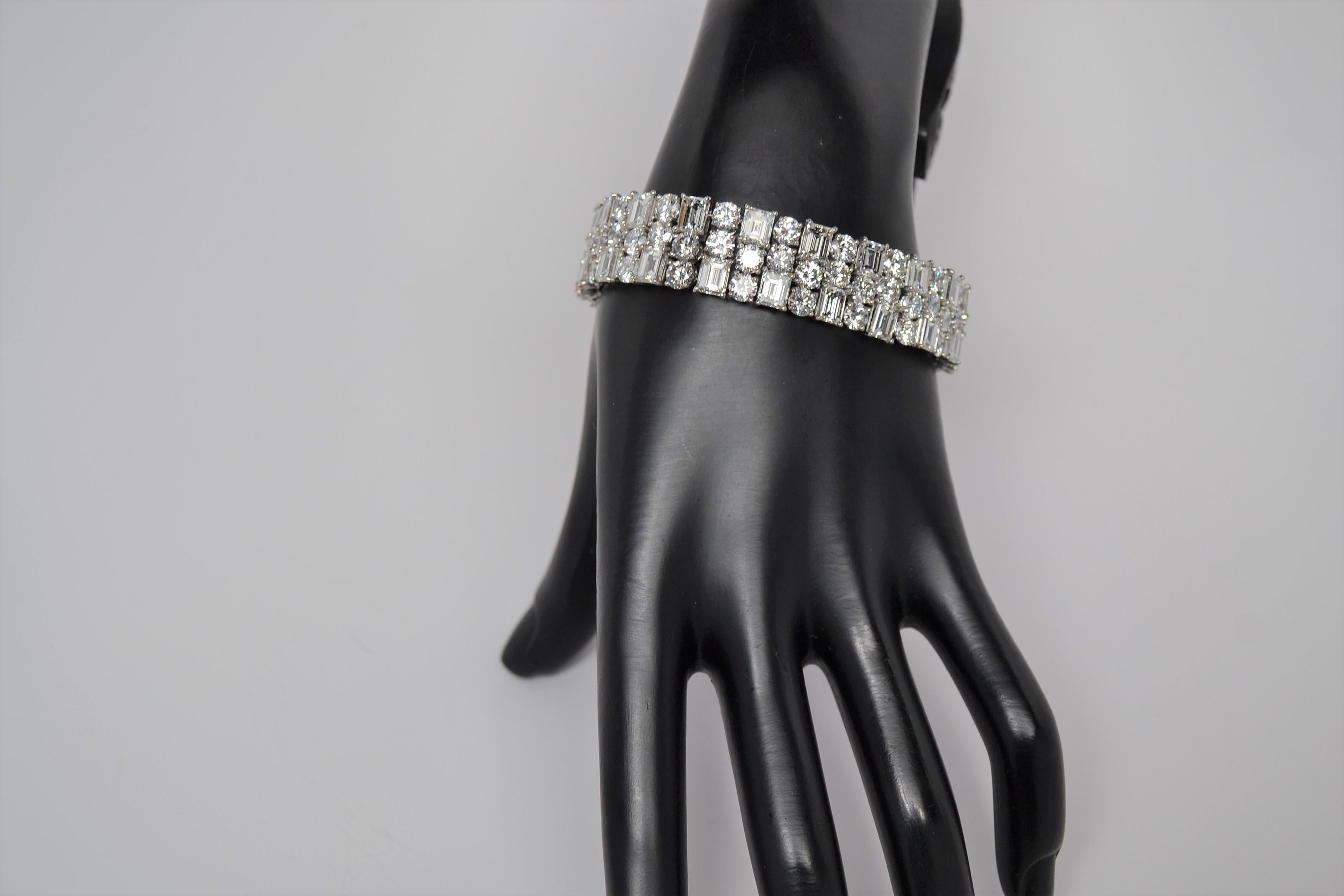 Platinum Bracelet with Emerald Cut & Round Brilliant Cut Diamonds, 53.61 Carats For Sale 6