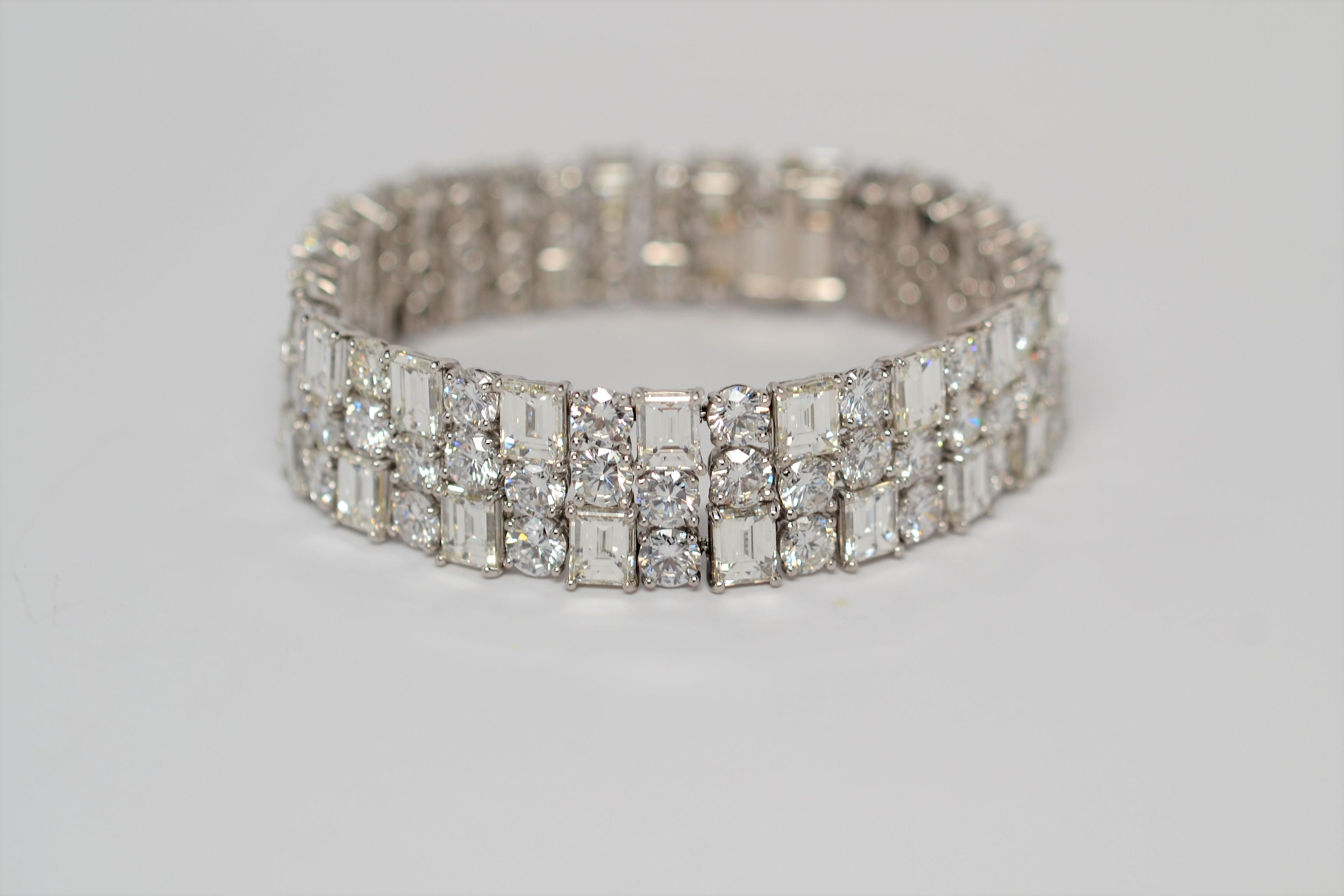 Platinum Bracelet with Emerald Cut & Round Brilliant Cut Diamonds, 53.61 Carats In New Condition For Sale In New York, NY