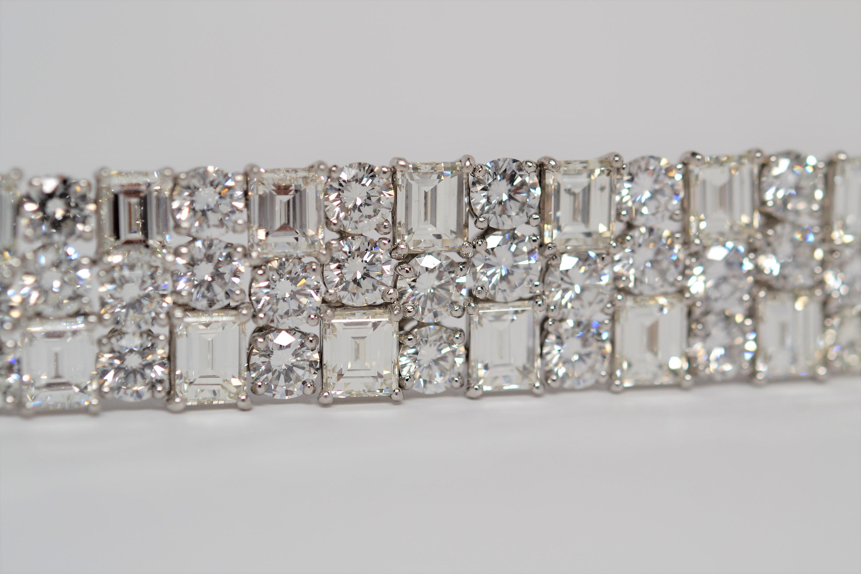 Platinum Bracelet with Emerald Cut & Round Brilliant Cut Diamonds, 53.61 Carats For Sale 1