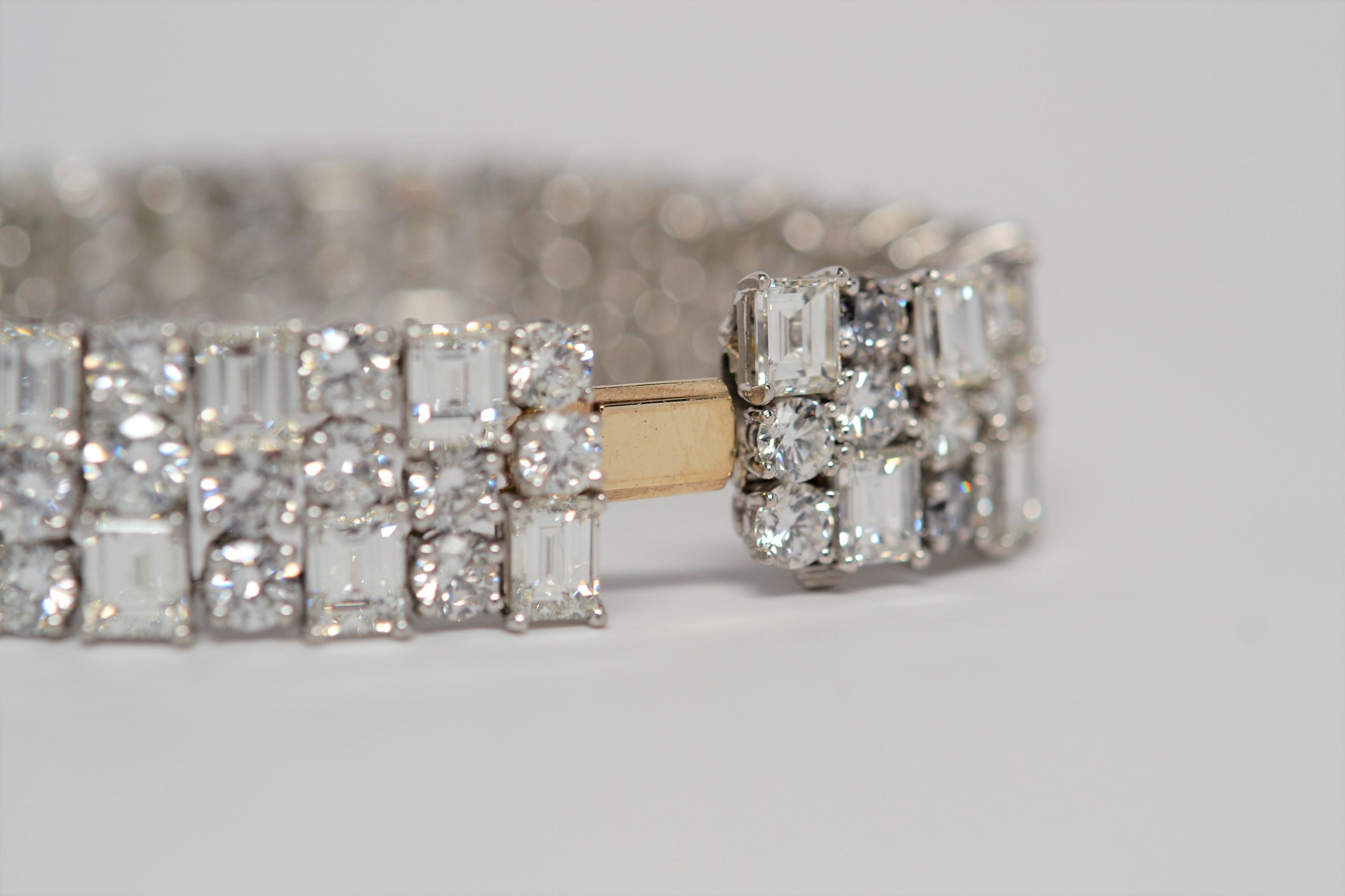 Platinum Bracelet with Emerald Cut & Round Brilliant Cut Diamonds, 53.61 Carats For Sale 2
