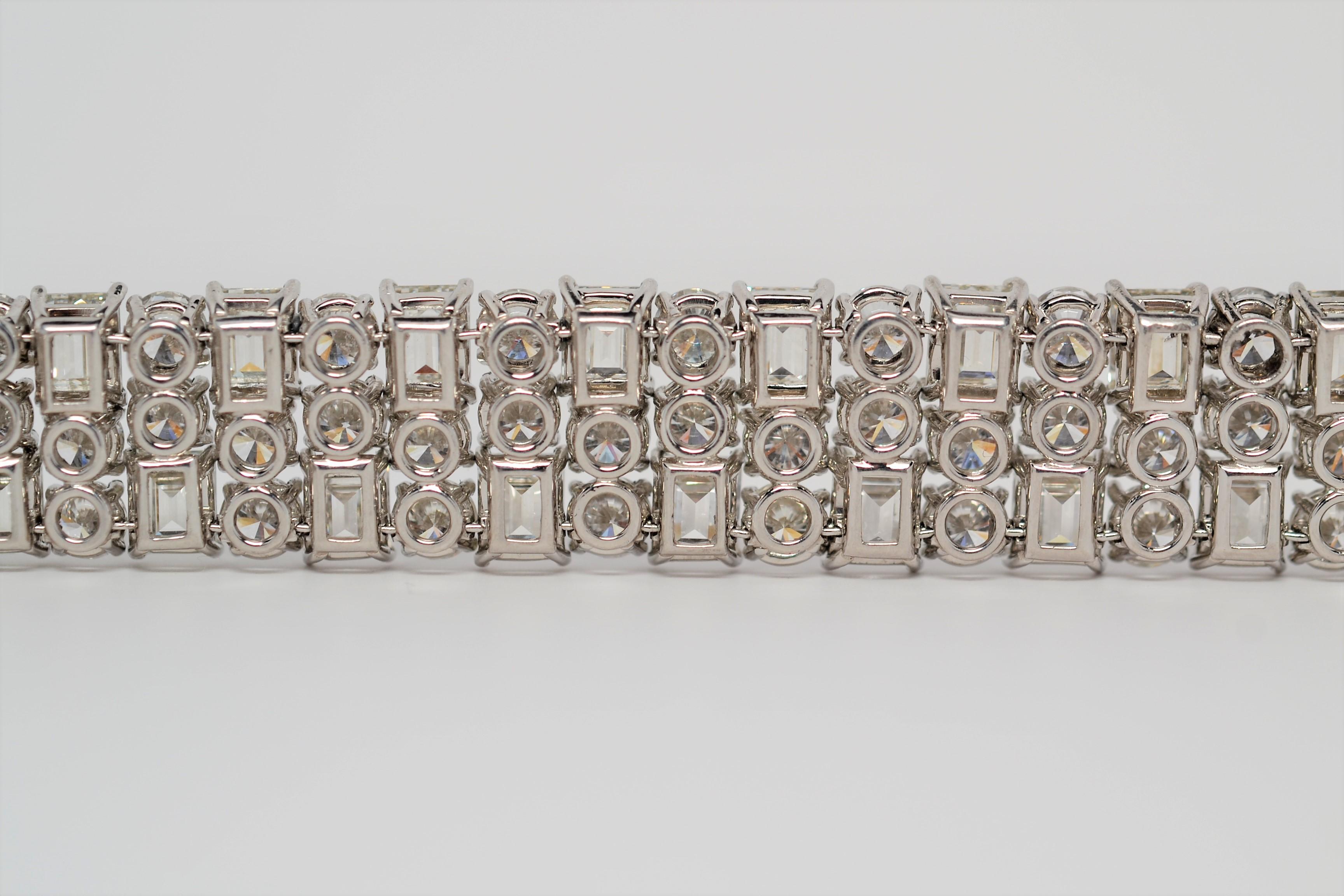 Platinum Bracelet with Emerald Cut & Round Brilliant Cut Diamonds, 53.61 Carats For Sale 3