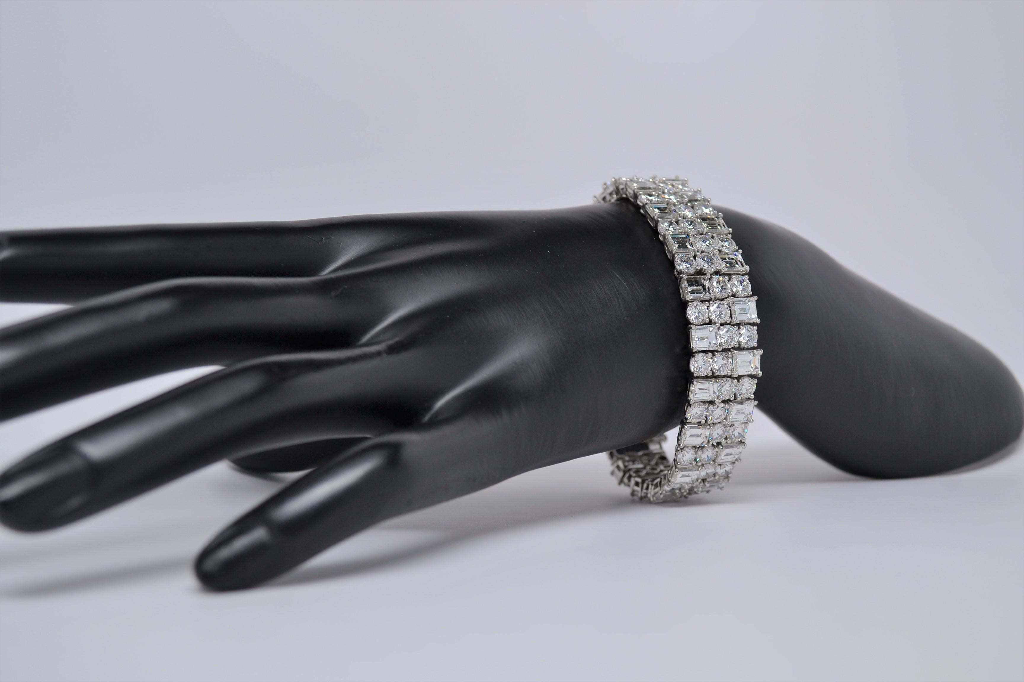 Platinum Bracelet with Emerald Cut & Round Brilliant Cut Diamonds, 53.61 Carats For Sale 4