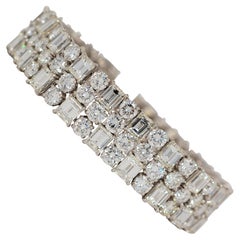 Platinum Bracelet with Emerald Cut 
Round Brilliant Cut Diamonds, 53.61 Carats