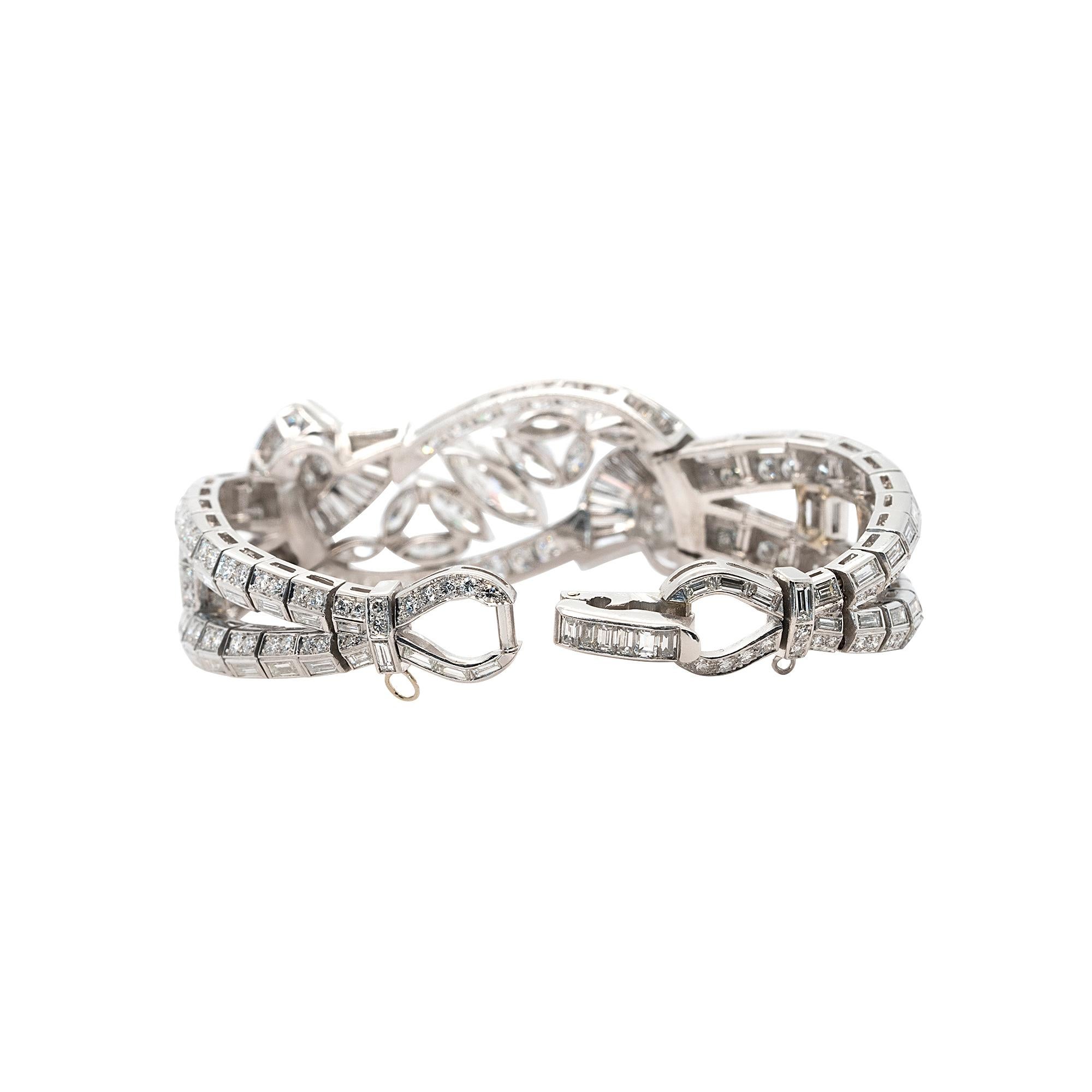 Marquise Cut Platinum Bracelet With Natural Mixed Cut Diamonds And Center Marquise For Sale