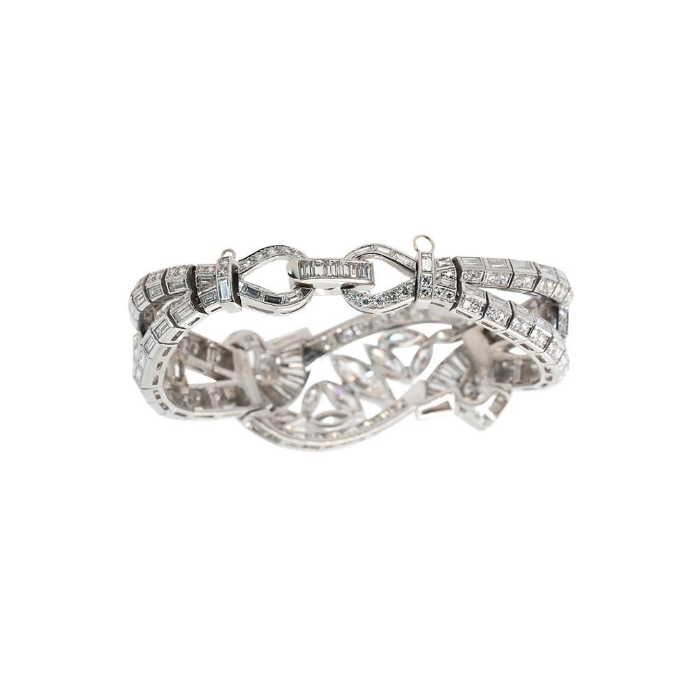 Women's Platinum Bracelet With Natural Mixed Cut Diamonds And Center Marquise For Sale