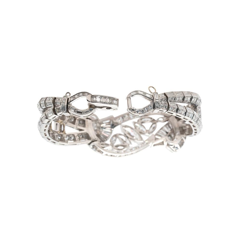 Platinum Bracelet With Natural Mixed Cut Diamonds And Center Marquise For Sale 1