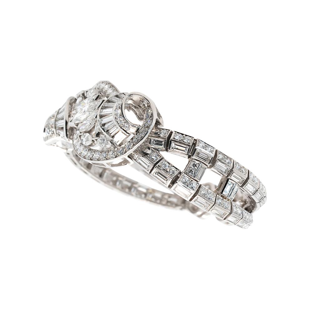 Platinum Bracelet With Natural Mixed Cut Diamonds And Center Marquise For Sale 2