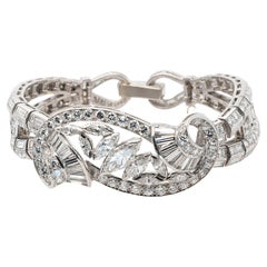 Platinum Bracelet With Natural Mixed Cut Diamonds And Center Marquise