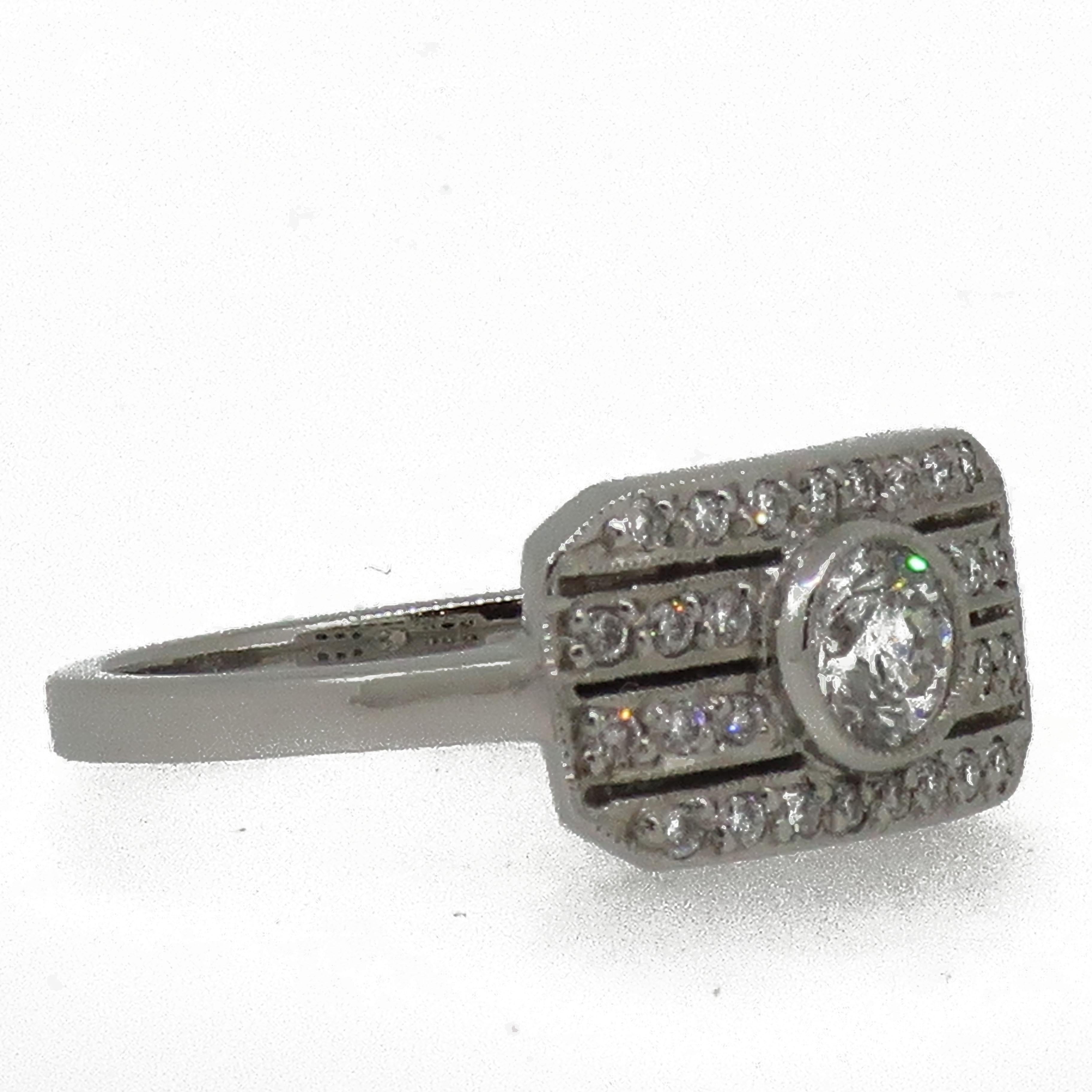 Platinum Brilliant Cut Diamond Art Deco Style Cluster Ring For Sale 1
