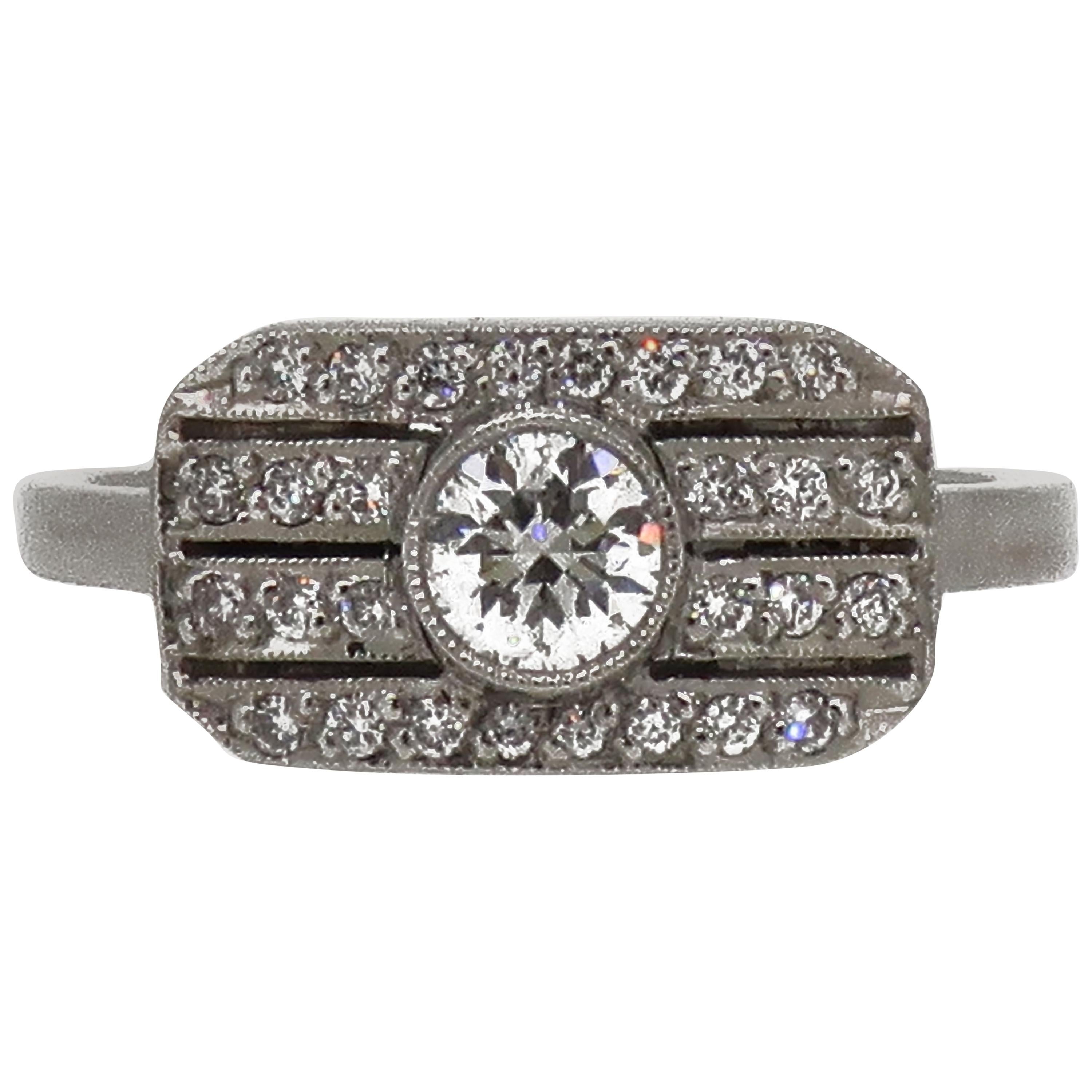Platinum Brilliant Cut Diamond Art Deco Style Cluster Ring