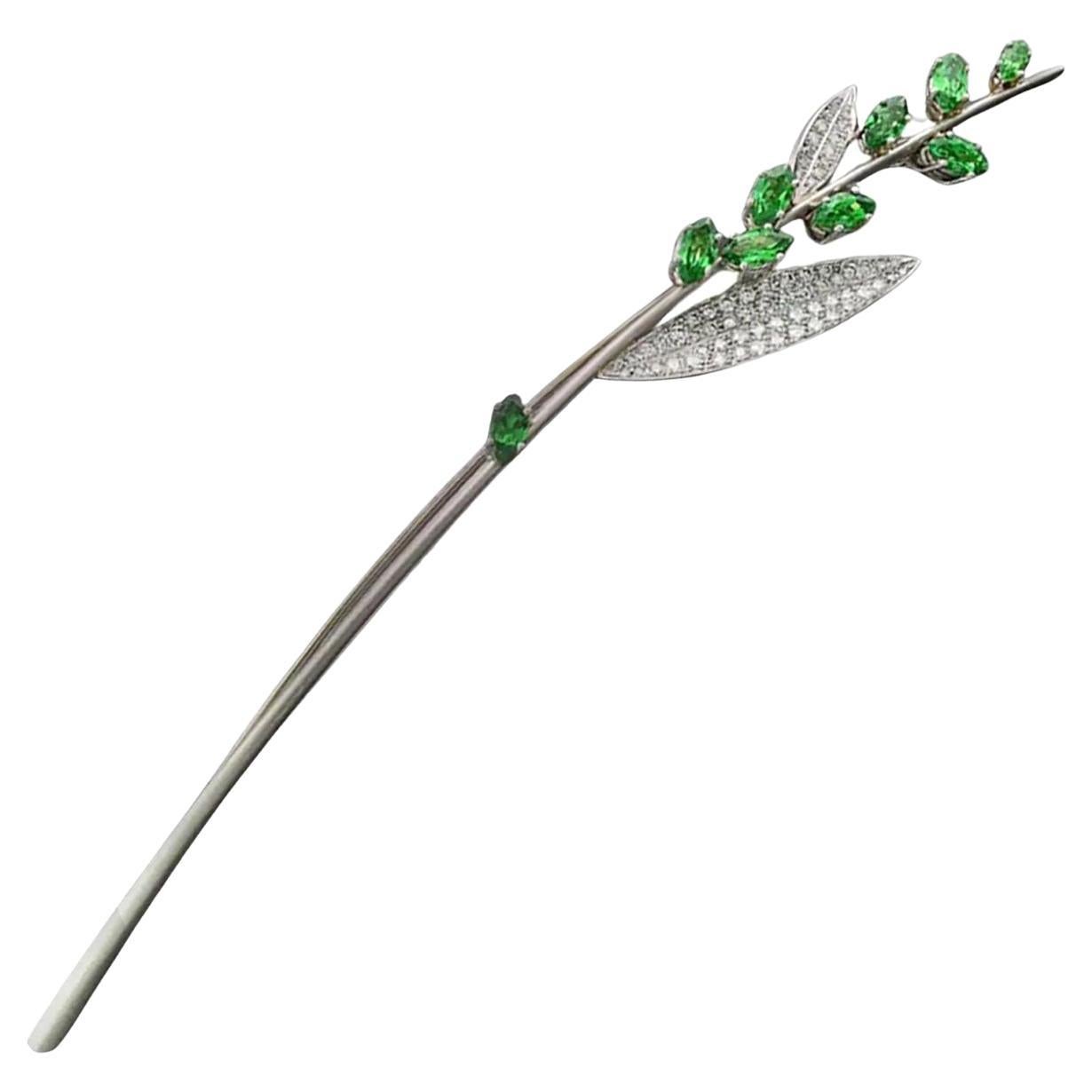 Platinum Brooch flawless diamonds tsavorites handcrafted brand jewelry G. Krauss