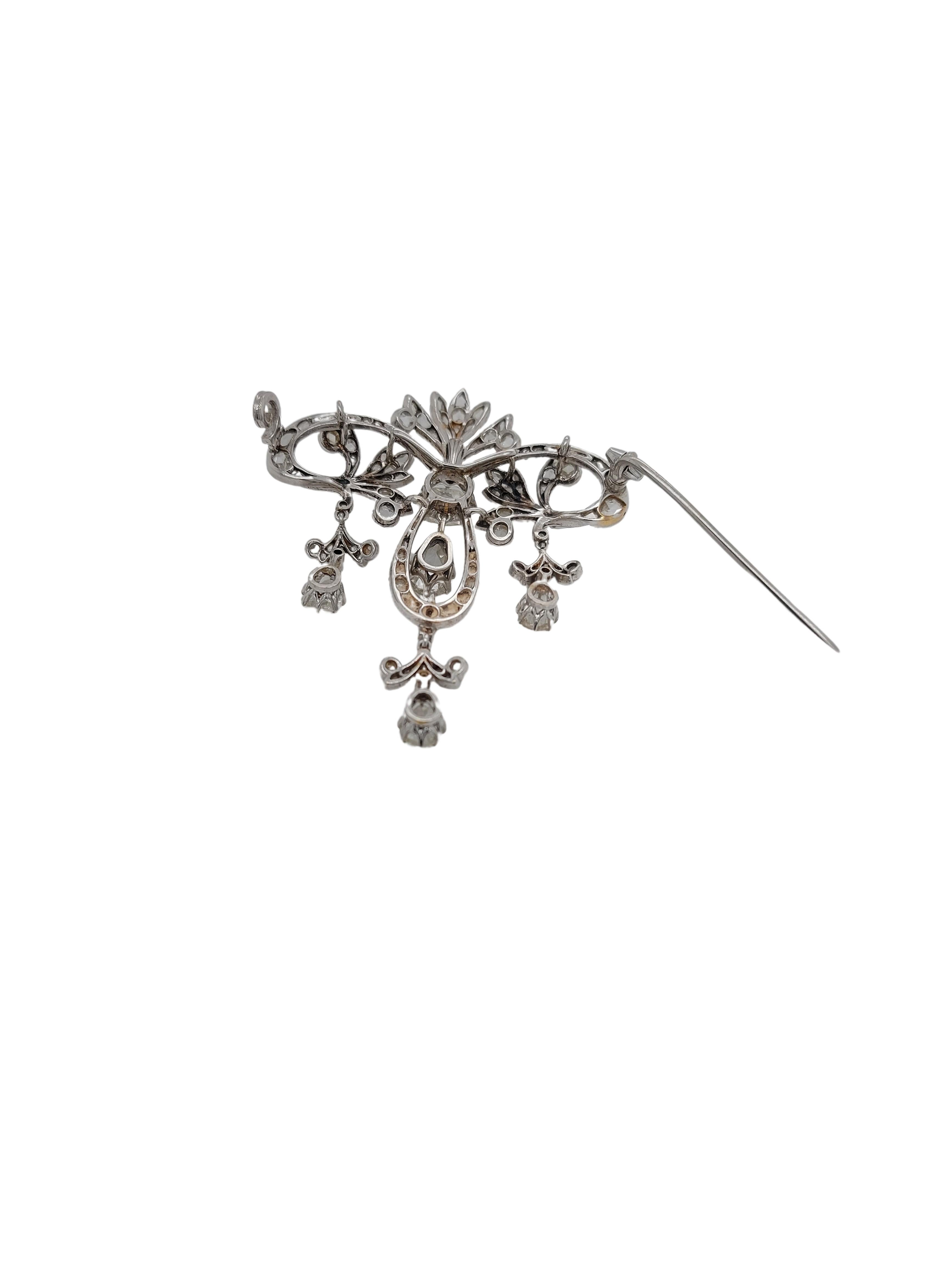 Platinum Brooch / Necklace with Rose Cut Diamonds For Sale 7