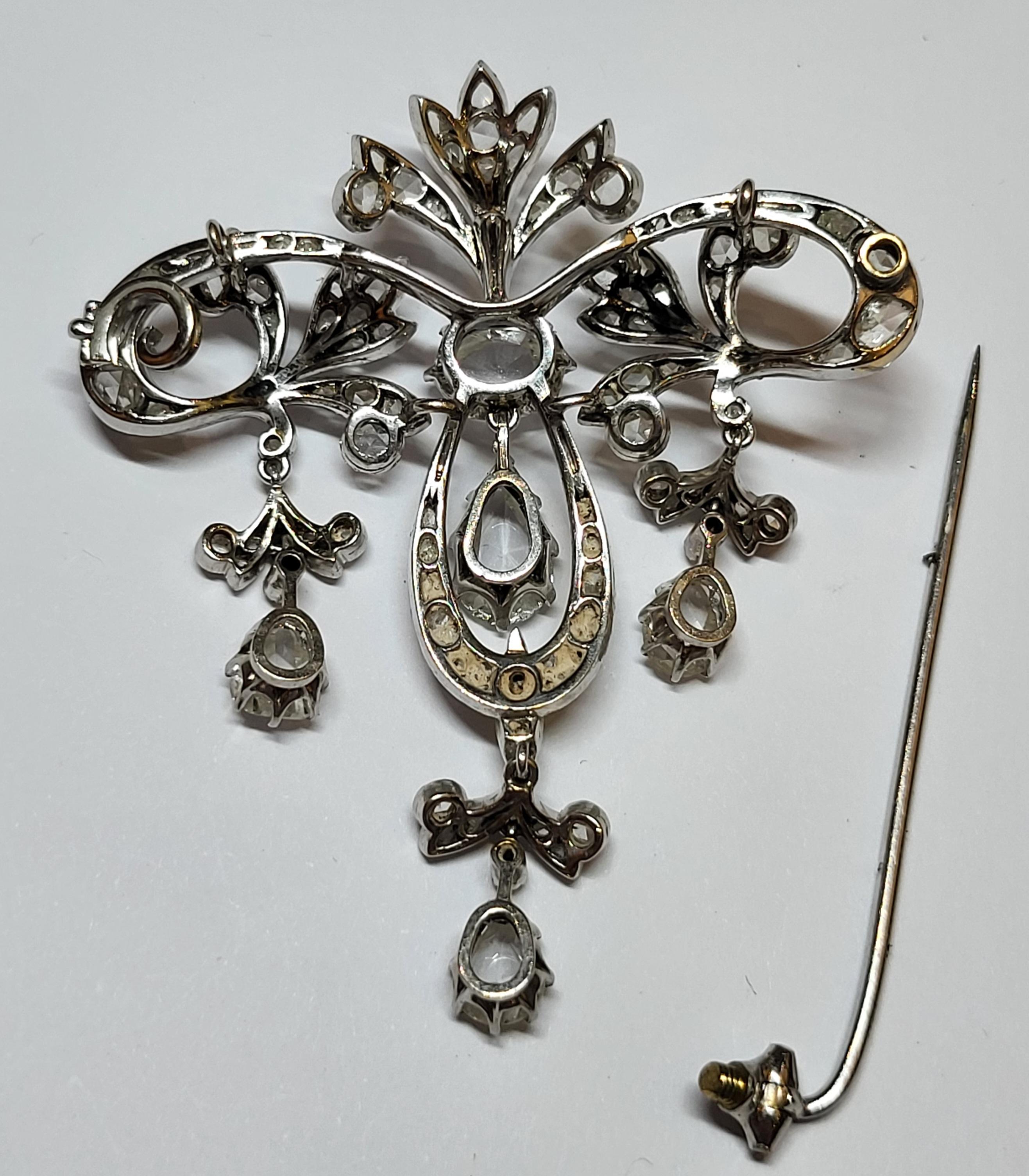 Platinum Brooch / Necklace with Rose Cut Diamonds For Sale 10