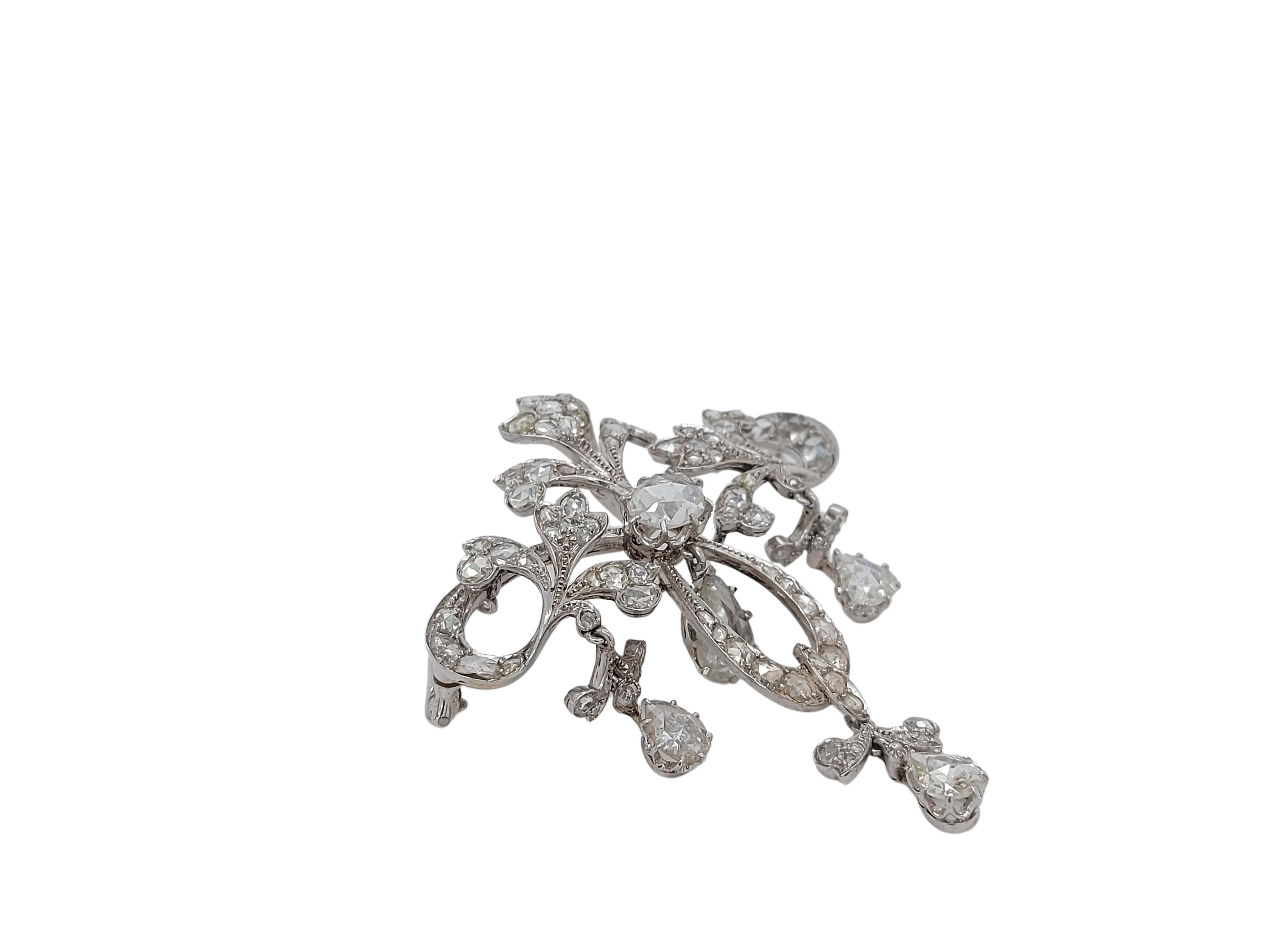 Platinum Brooch / Necklace with Rose Cut Diamonds For Sale 1