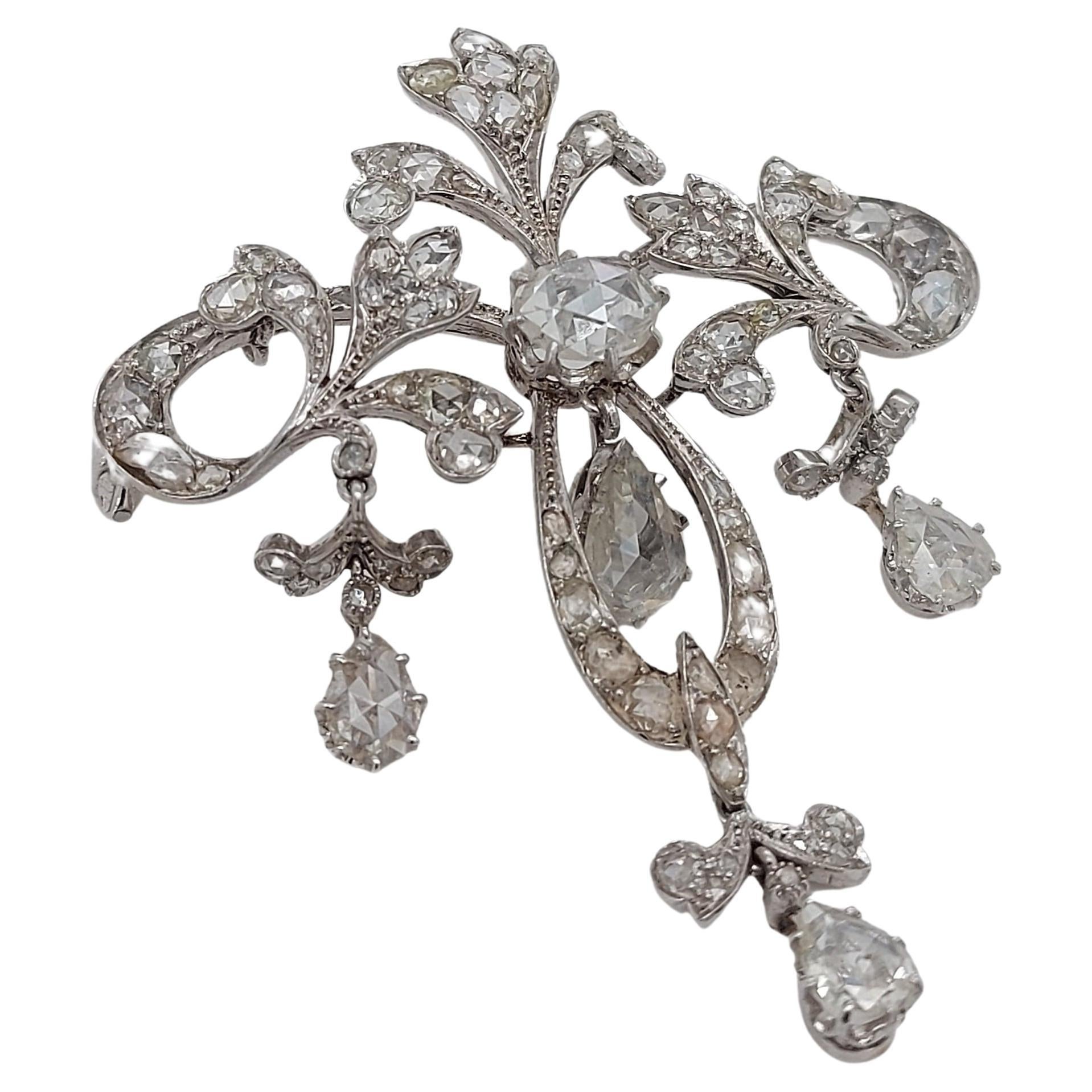 Platinum Brooch / Necklace with Rose Cut Diamonds For Sale