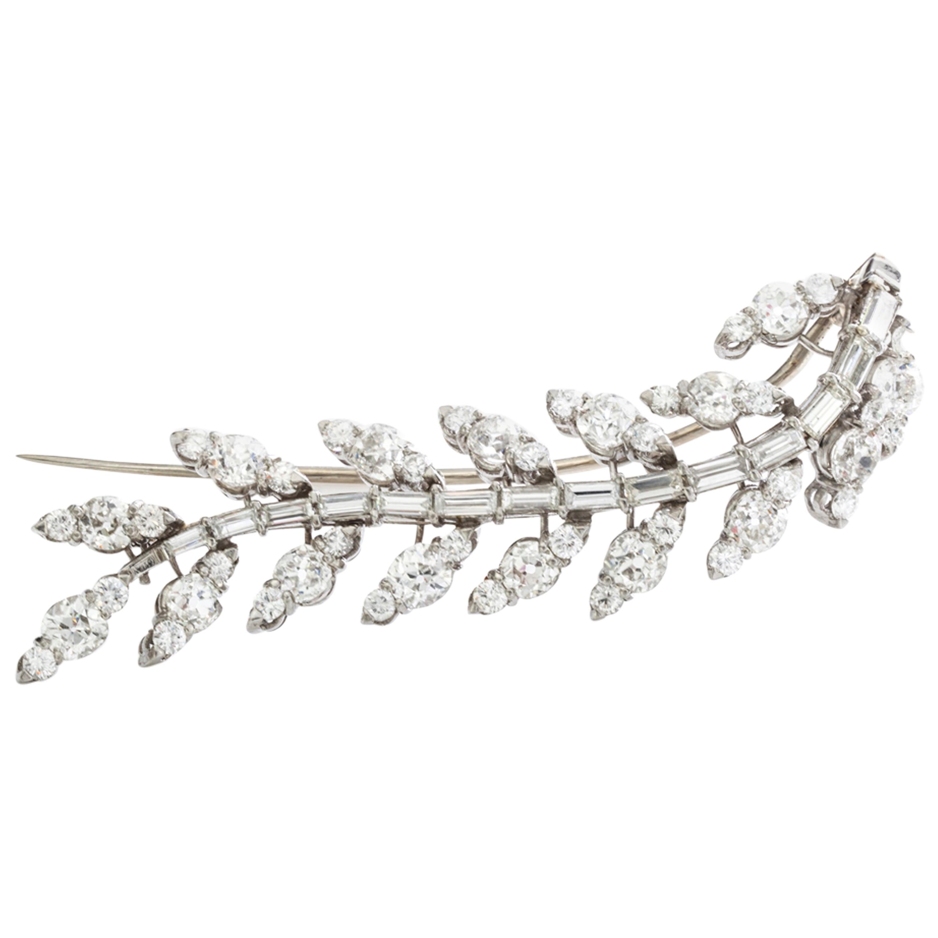 Platinum Brooch with 5.80 Carat of Antique Old Cut Diamonds For Sale
