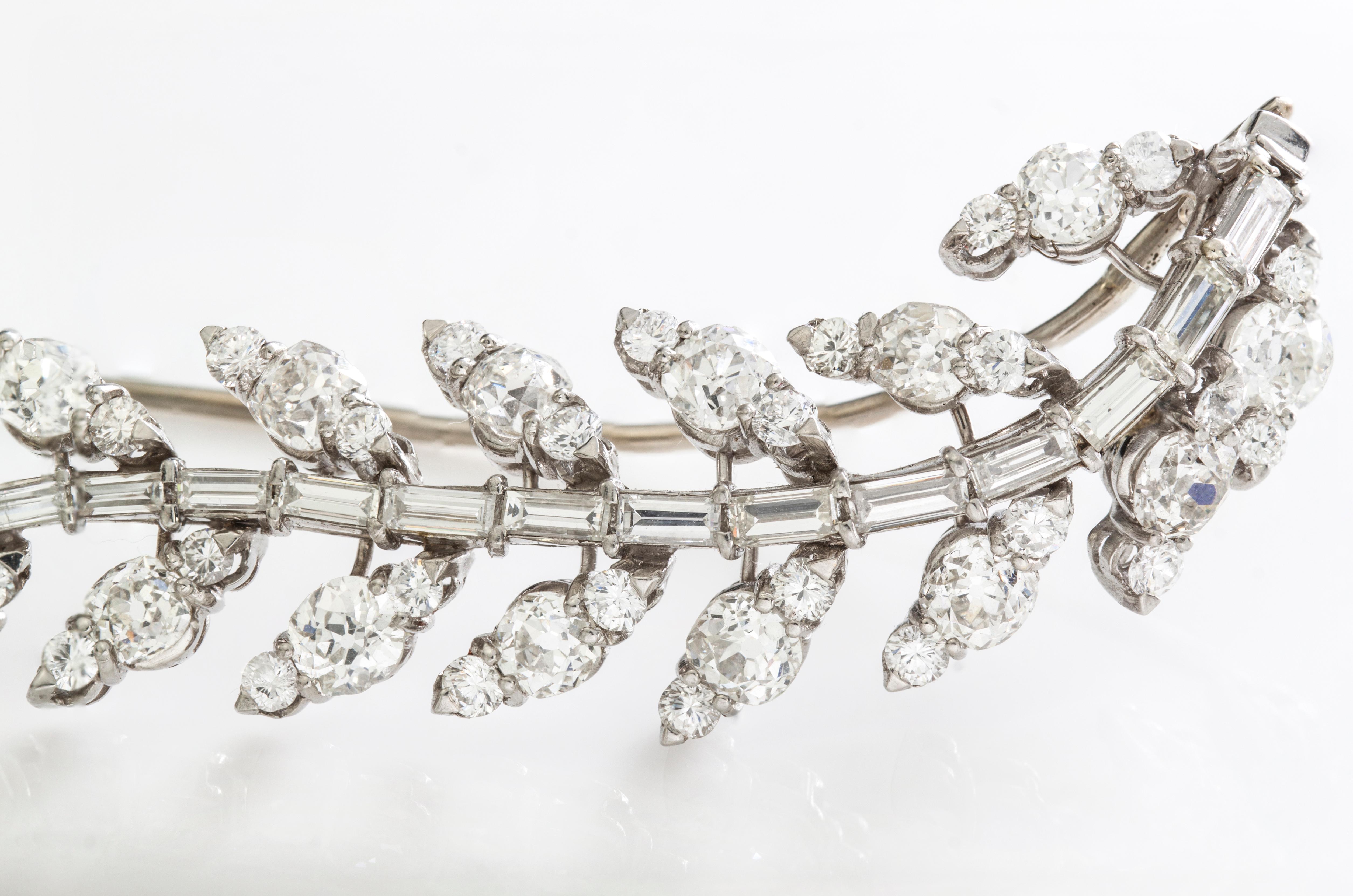 Old European Cut Platinum Brooch with 5.80 Carat of Antique Old Cut Diamonds For Sale