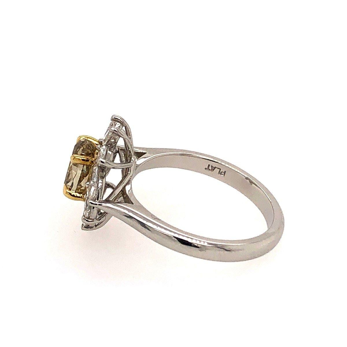 Modern Platinum Brownish Yellow Oval & White Marquise Halo Diamond Cocktail Ring 1.39ct For Sale