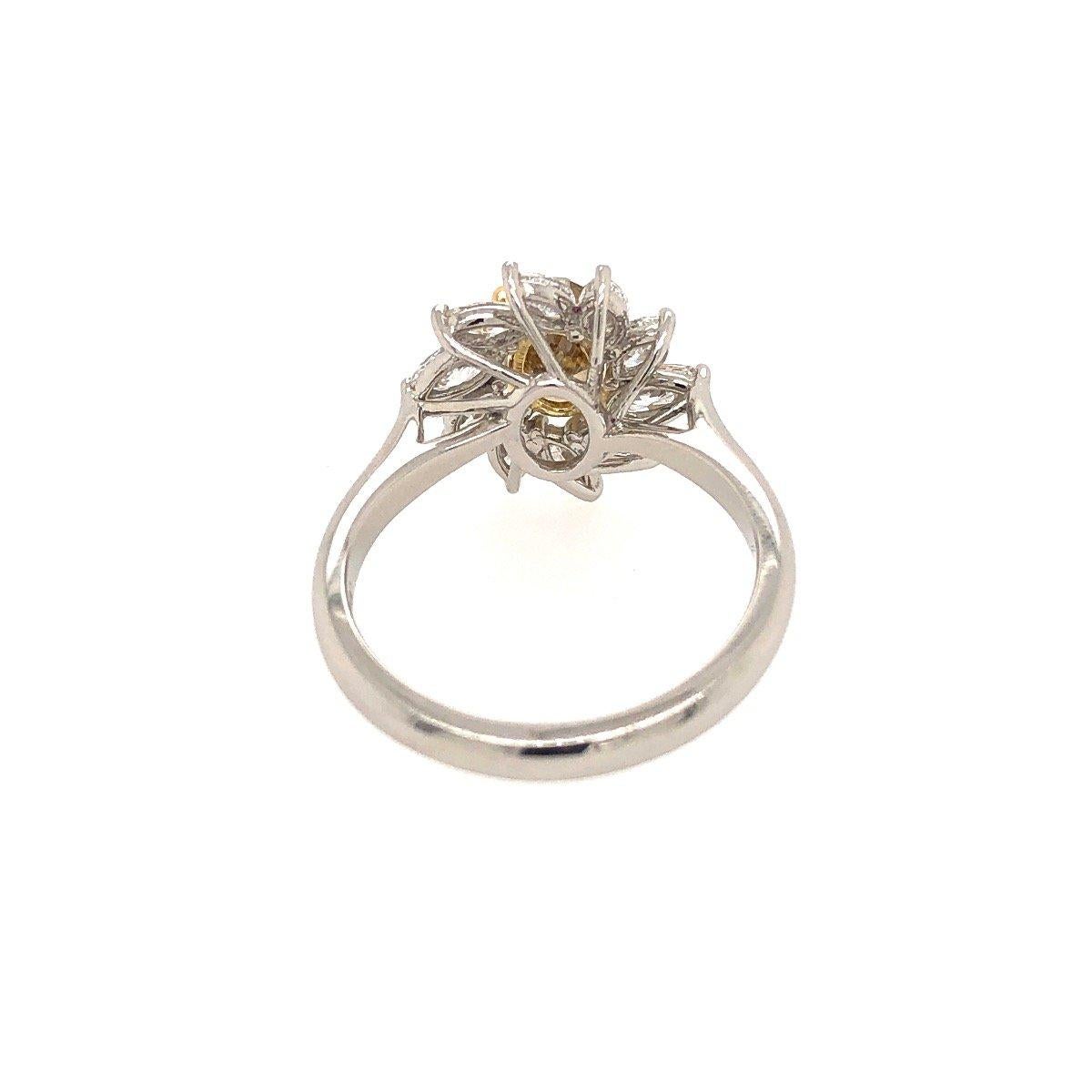 Oval Cut Platinum Brownish Yellow Oval & White Marquise Halo Diamond Cocktail Ring 1.39ct For Sale