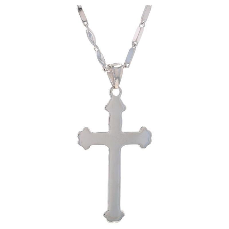 Platinum Budded Cross Pendant Necklace 18" - 990 Faith For Sale