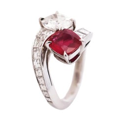 Platinum Burma no-heat Ruby Diamond Ring, AGL