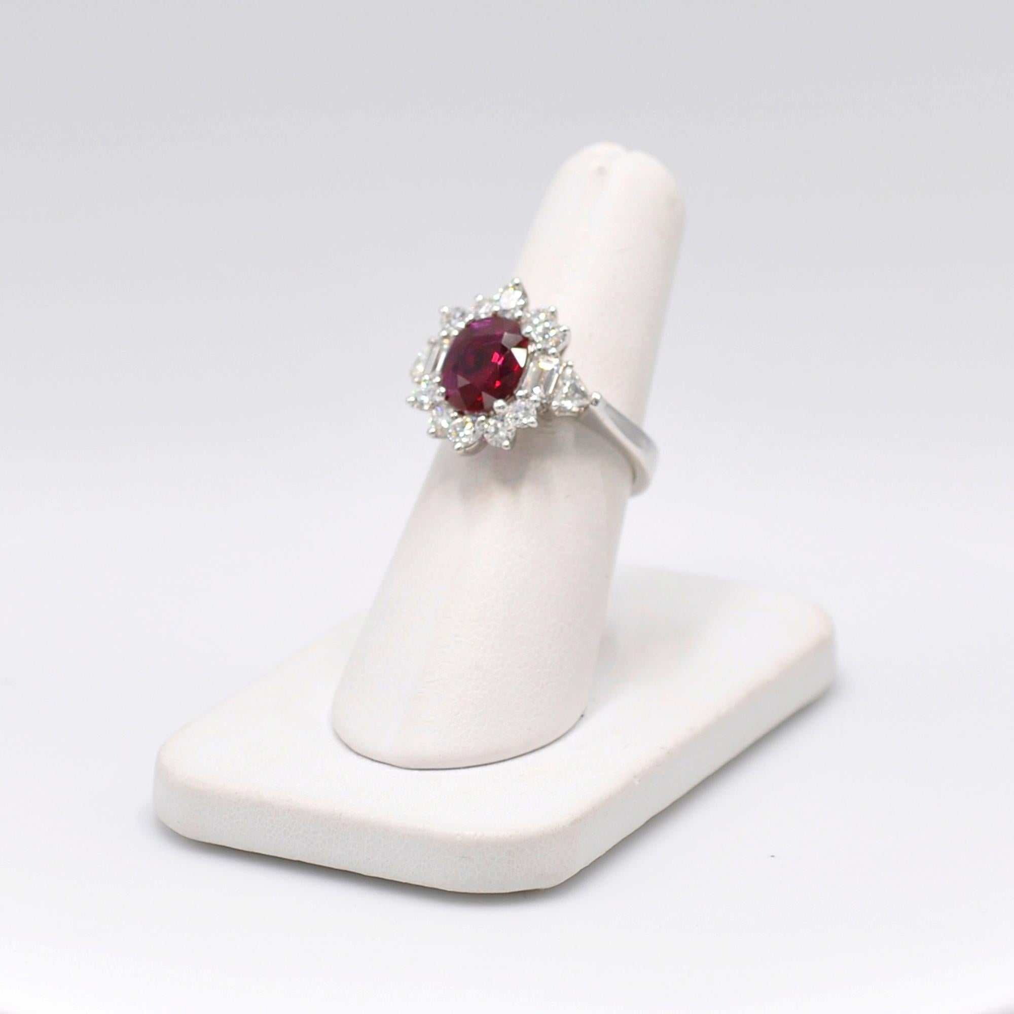 Platinum Burma Ruby and Diamond Ring In New Condition In Dallas, TX