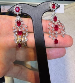 Platinum Burmese Ruby Diamond Chandelier Dangle Drop Earrings 12.78ct Statement