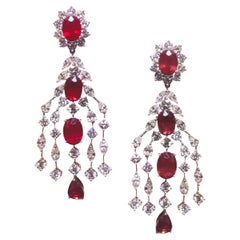 Platinum Burmese Ruby Diamond Chandelier Dangle Drop Earrings 12.78ct Statement