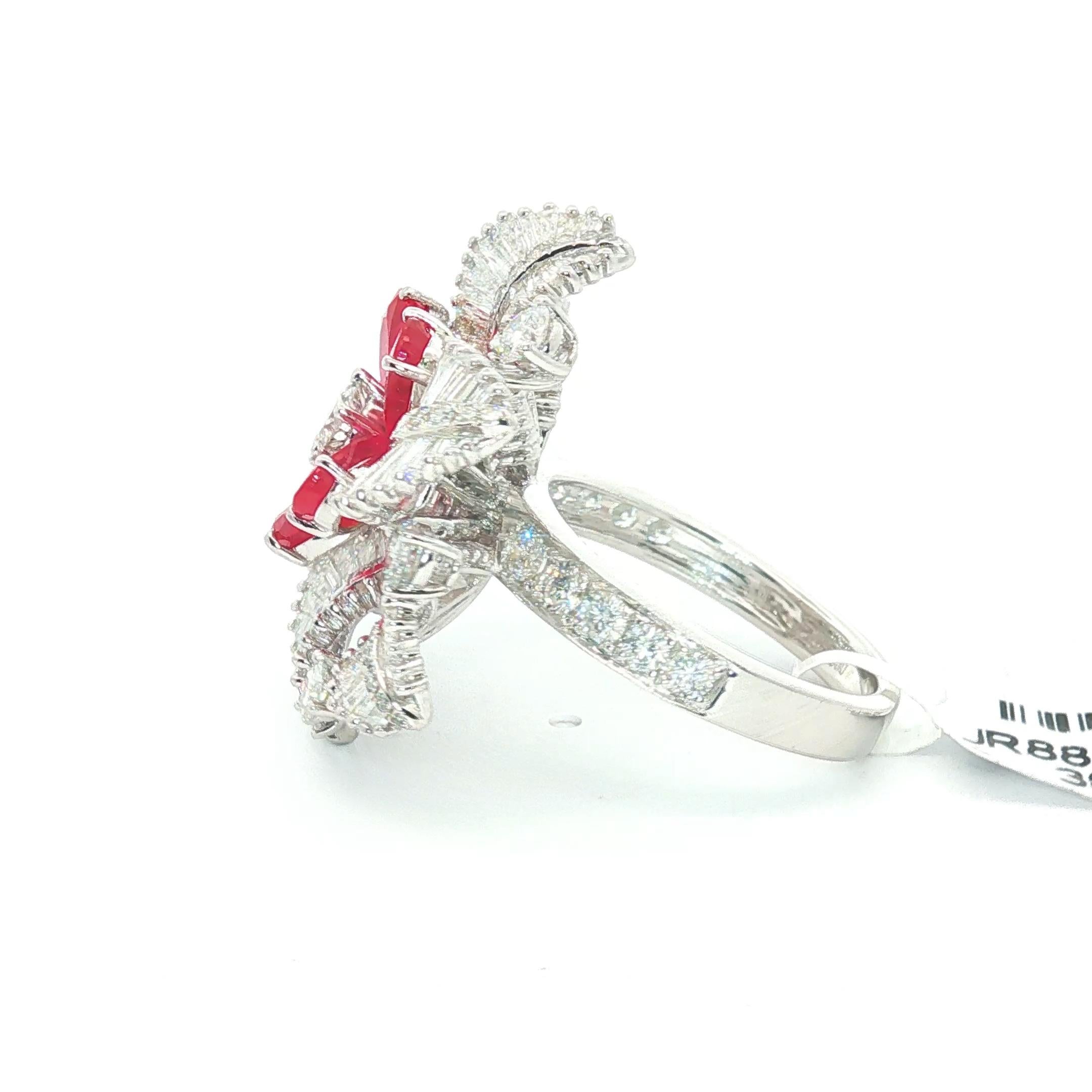Platinum Burma Ruby & Diamond Baguette Floral Sta… - image 10