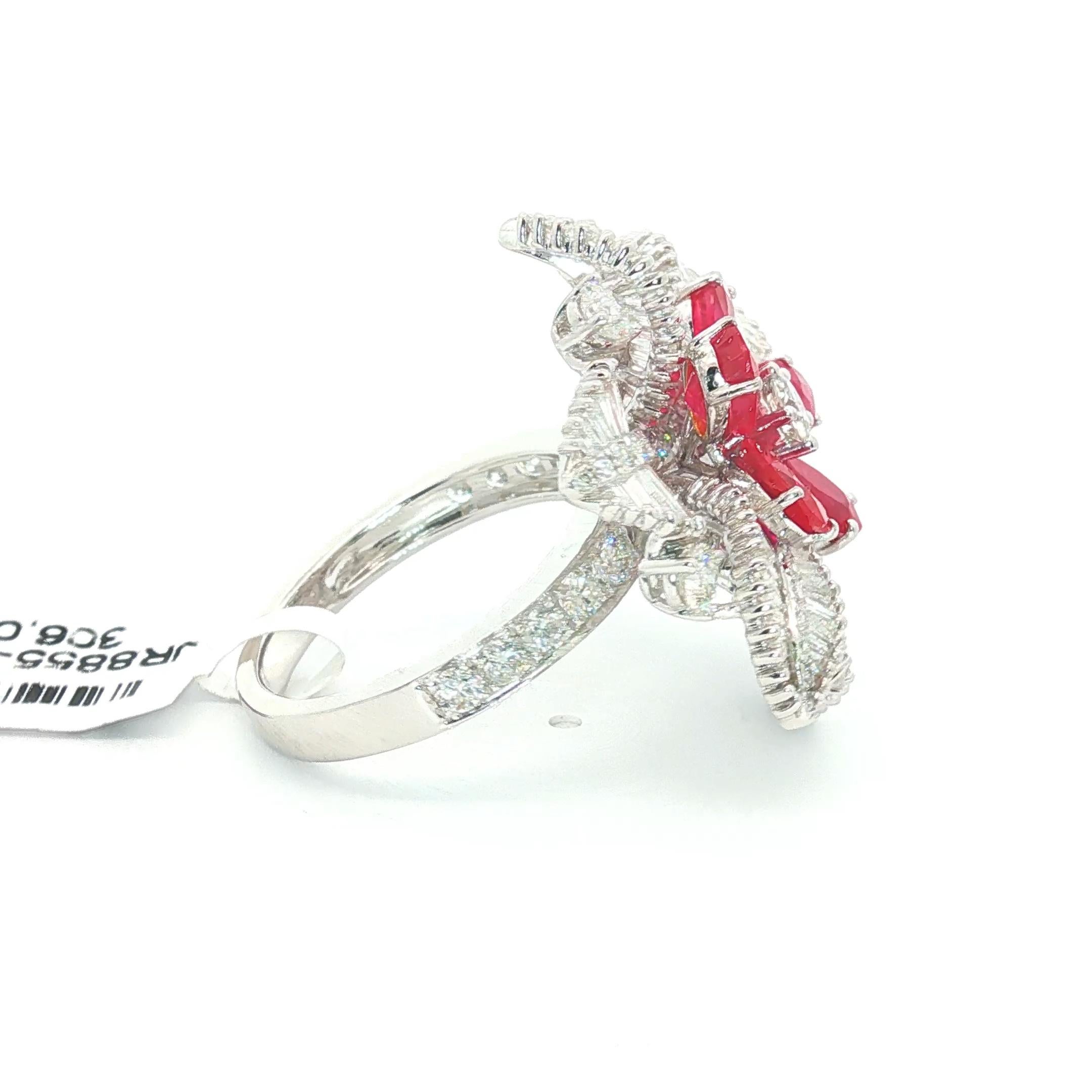 Platinum Burma Ruby & Diamond Baguette Floral Sta… - image 8