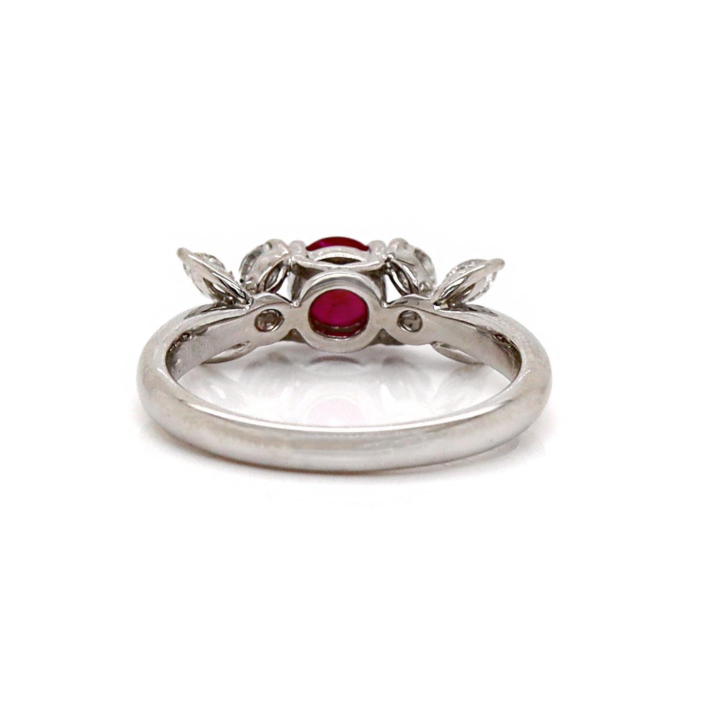 Round Cut Platinum Burma Ruby & Diamond Ring For Sale