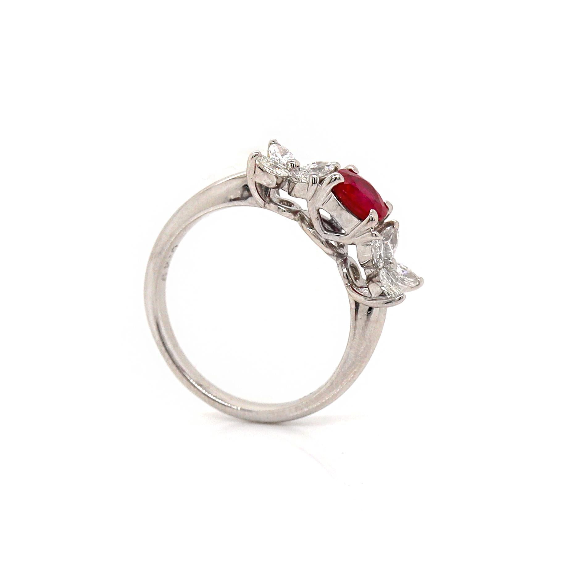 Platinum Burma Ruby & Diamond Ring In New Condition For Sale In Sydney, NSW