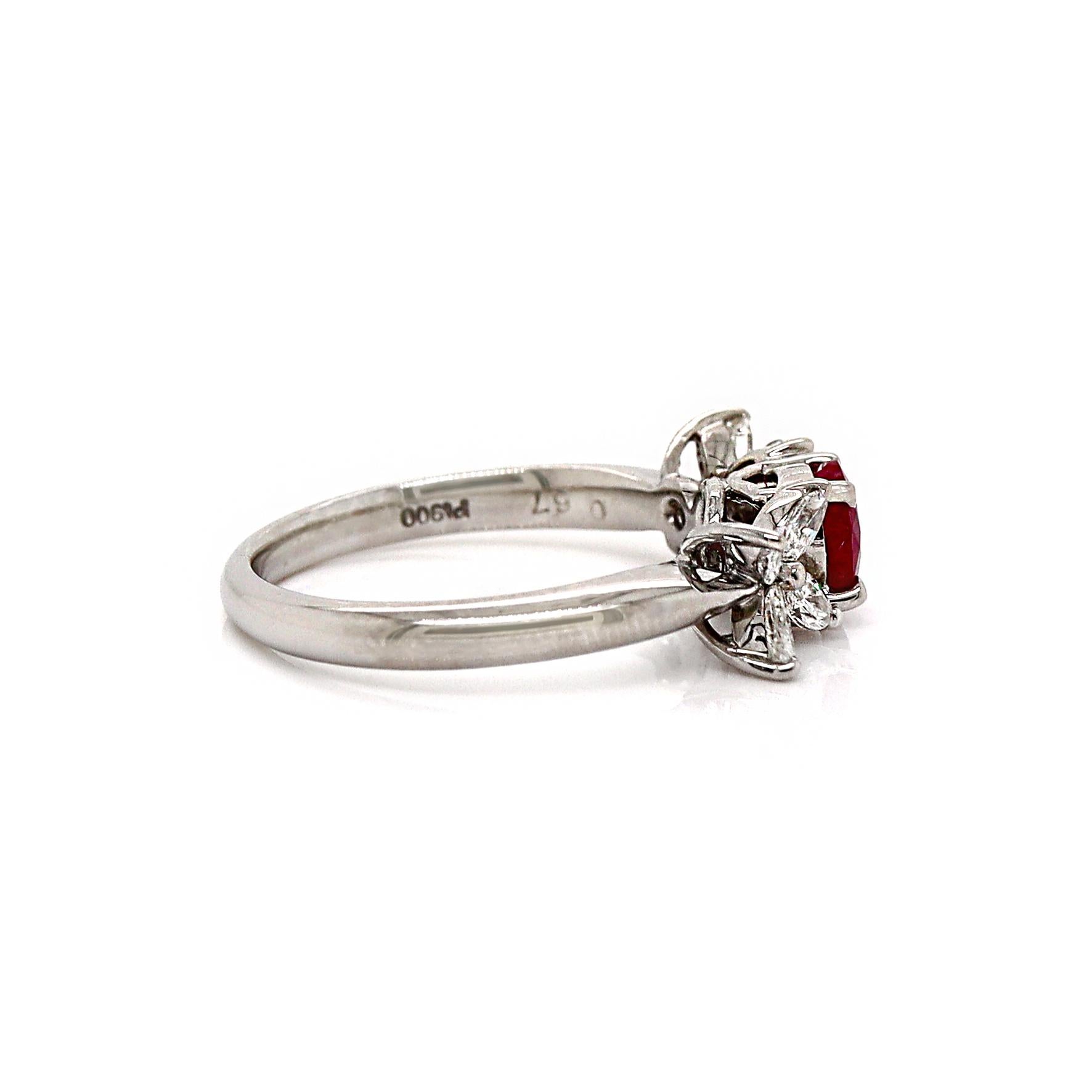Women's Platinum Burma Ruby & Diamond Ring For Sale