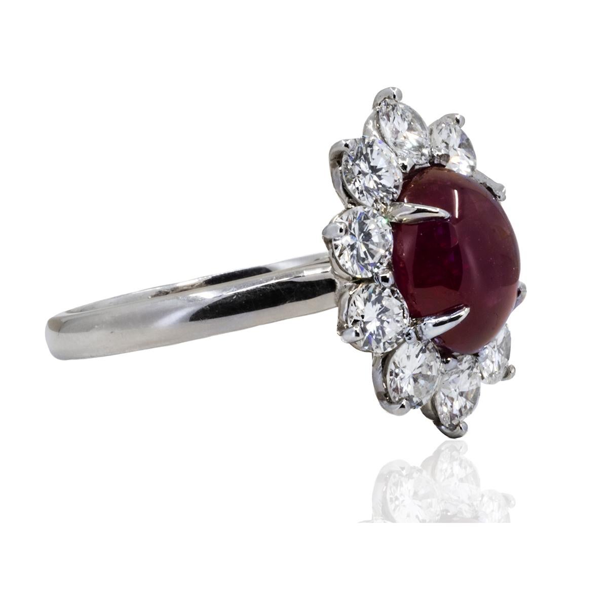 Cabochon Platinum Burma Star Ruby Ring For Sale