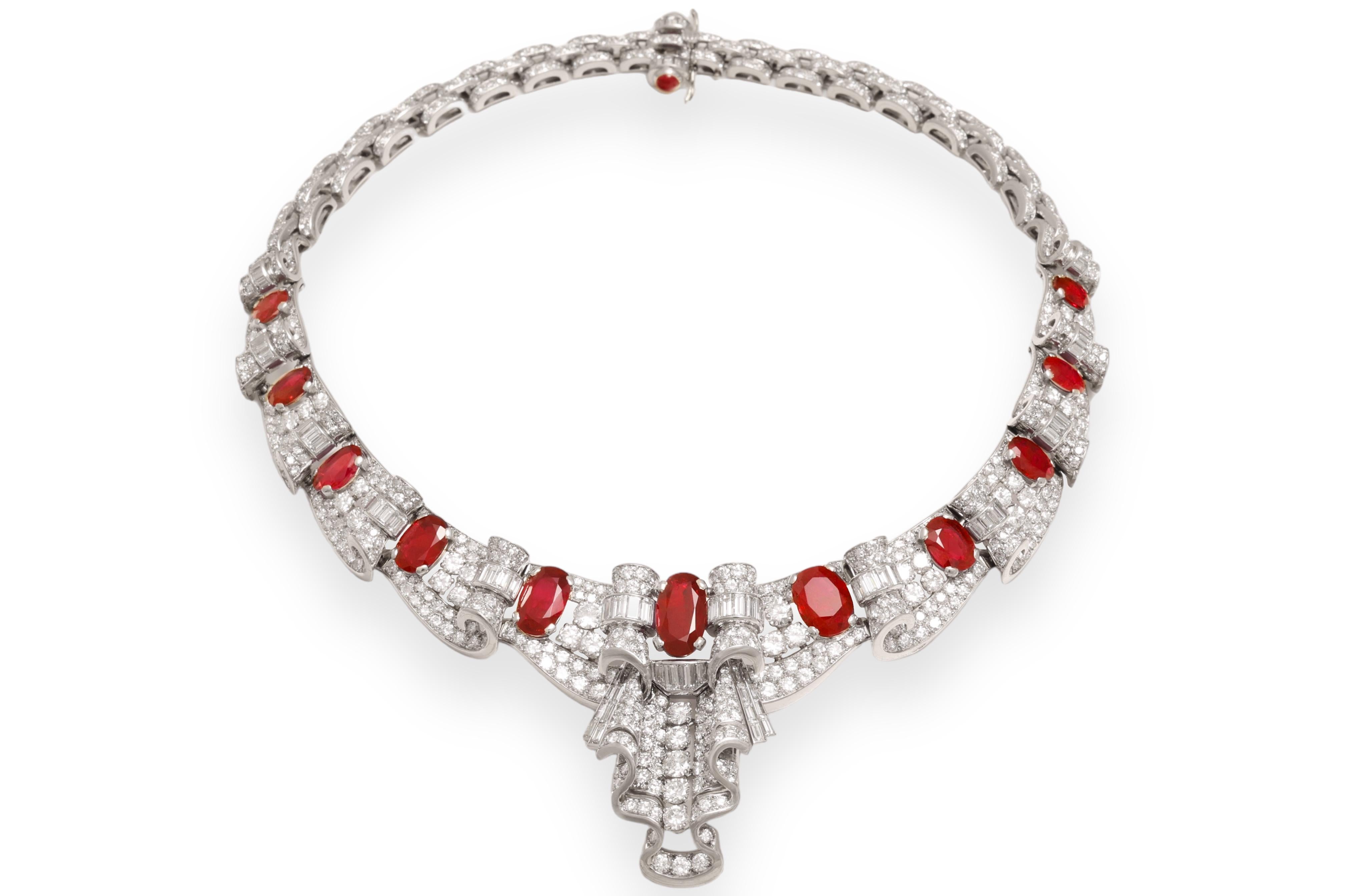 Platinum Burmese 25 Ct Ruby No Heat Necklace to His Majesty Qaboos Bin Said Estate

Qaboos bin Said Al Said was Sultan of Oman from 23 July 1970 until his death in 2020

Completely hand crafted ,a real work of art !

Diamonds : Brilliant cut