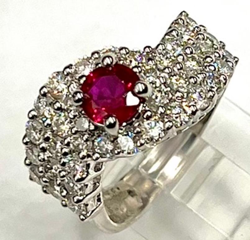 Contemporary Platinum Burmese Ruby and Diamond Ring For Sale