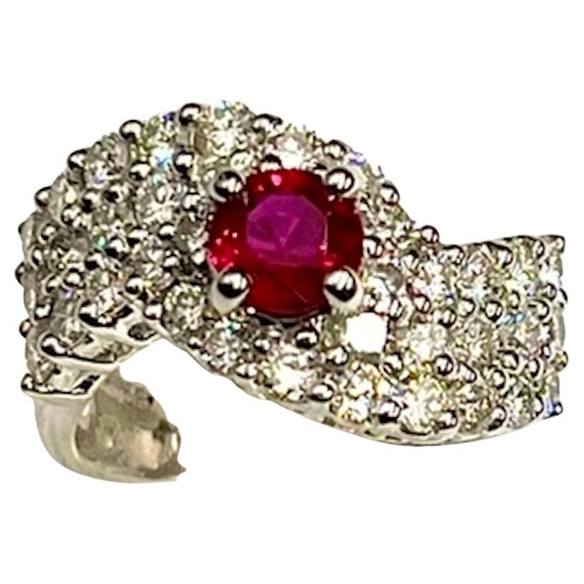 Platinum Burmese Ruby and Diamond Ring For Sale