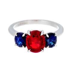 Platinum Burmese Ruby and Sapphire 3-Stone Ring