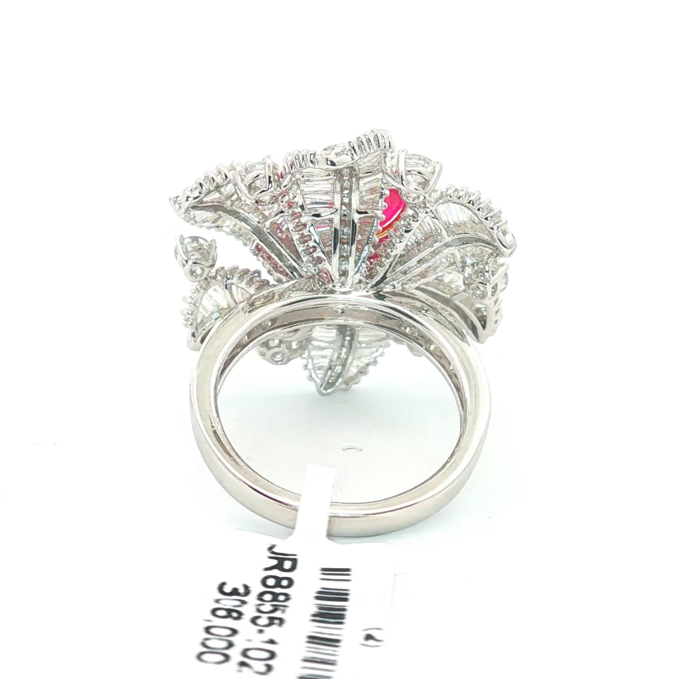 Suite di rubini birmani e diamanti baguette in platino (set) - Orecchini e anello da 19,15 carati in vendita 8