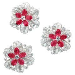 Platinum Burmese Ruby 
Diamond Baguette Suite (Set) – 19.15ct Earrings 
Ring