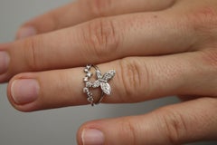 Platinum Butterfly ring. Pt900 Fun Diamond Dainty cluster band.