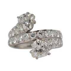 Platinum by Pass Ring with Heart Shape and Round Brilliant Cut Diamonds, 3.81ct