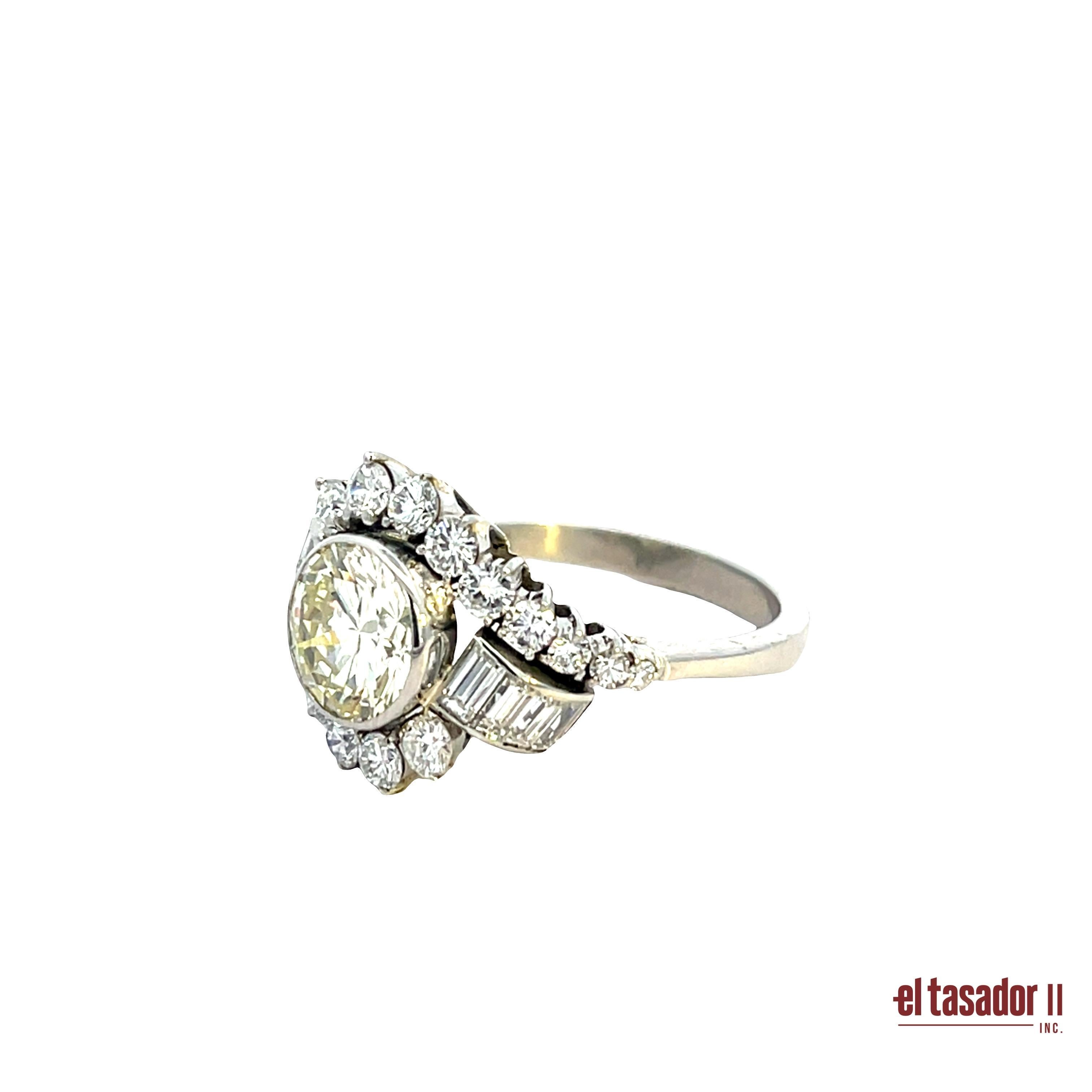 Brilliant Cut Platinum Bypass Ring with 1.75ct Brilliant-Cut Diamond and Baguettes For Sale